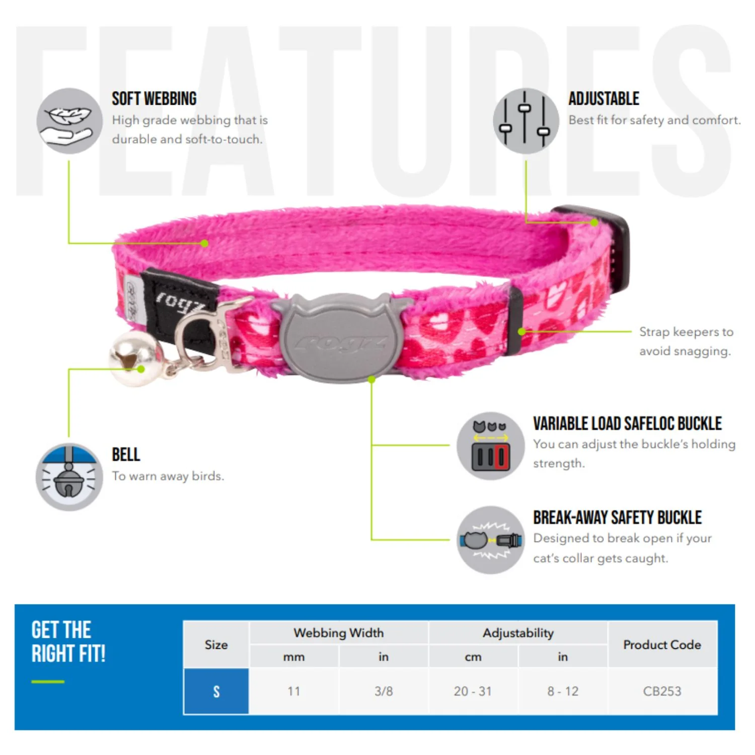 Collar Para Gato Fashioncat Estampado Multicolor Rogz Ajustable 20-31cm - Image 2