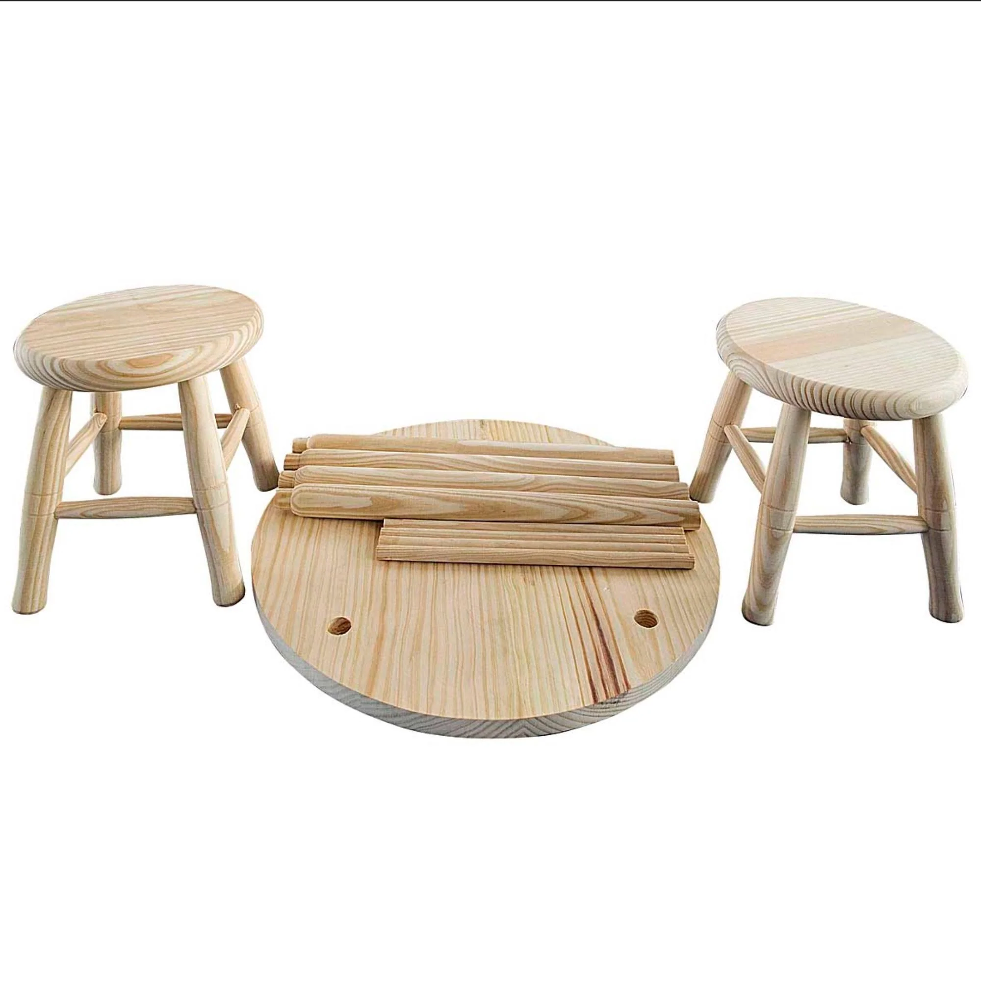 Conjunto Infantil Redondo Mesa Y 2 Taburetes En Madera De Pino - Image 4