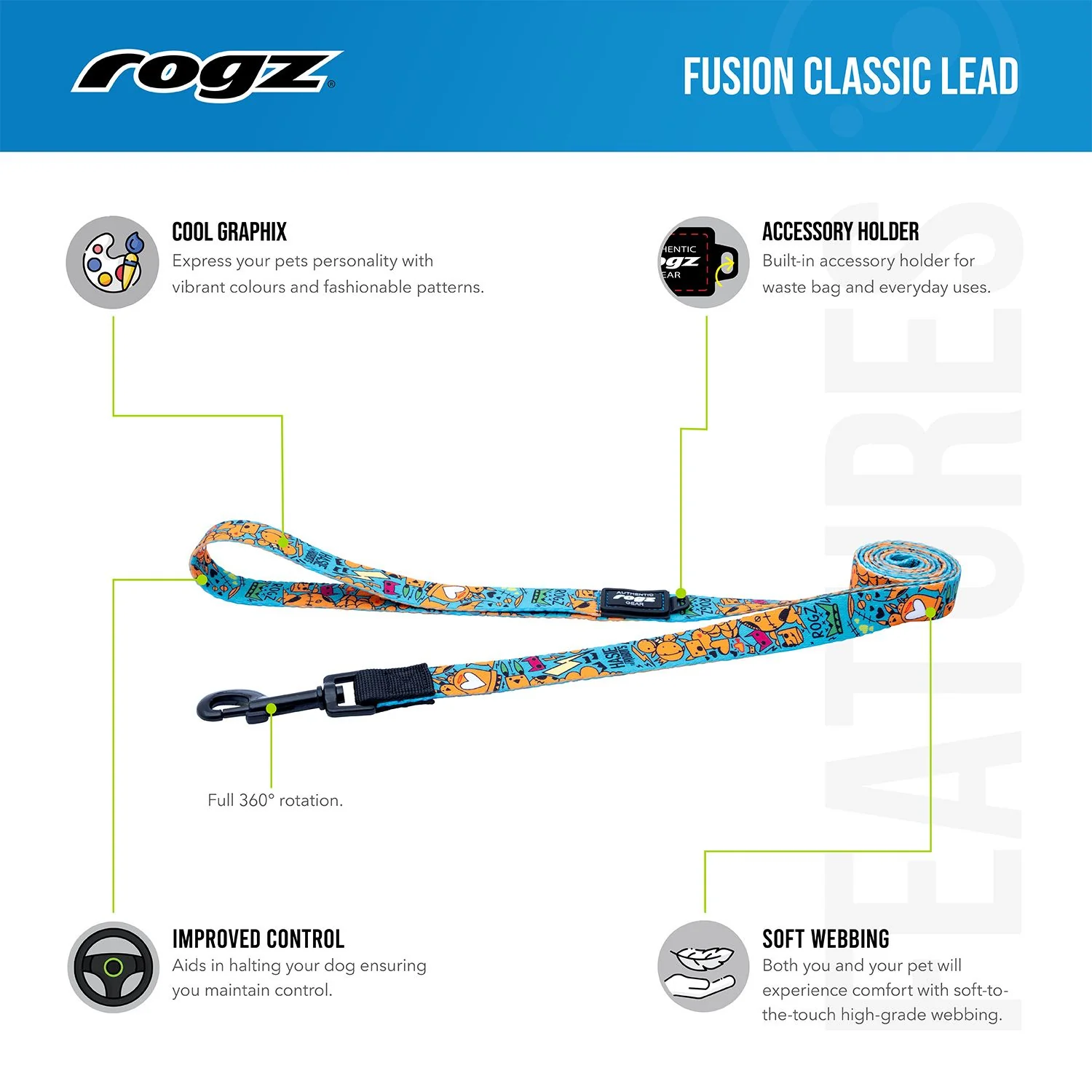 Correa Para Perro, Modelo Fusion De Rogz, Estampado Huellas Rosas. Talla Xl (39-64kg) - Image 5