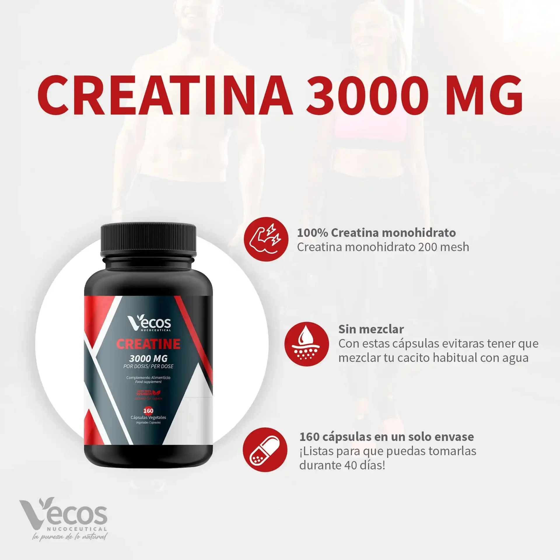 Creatina 3000 mg Vecos 160 capsulas - Image 3