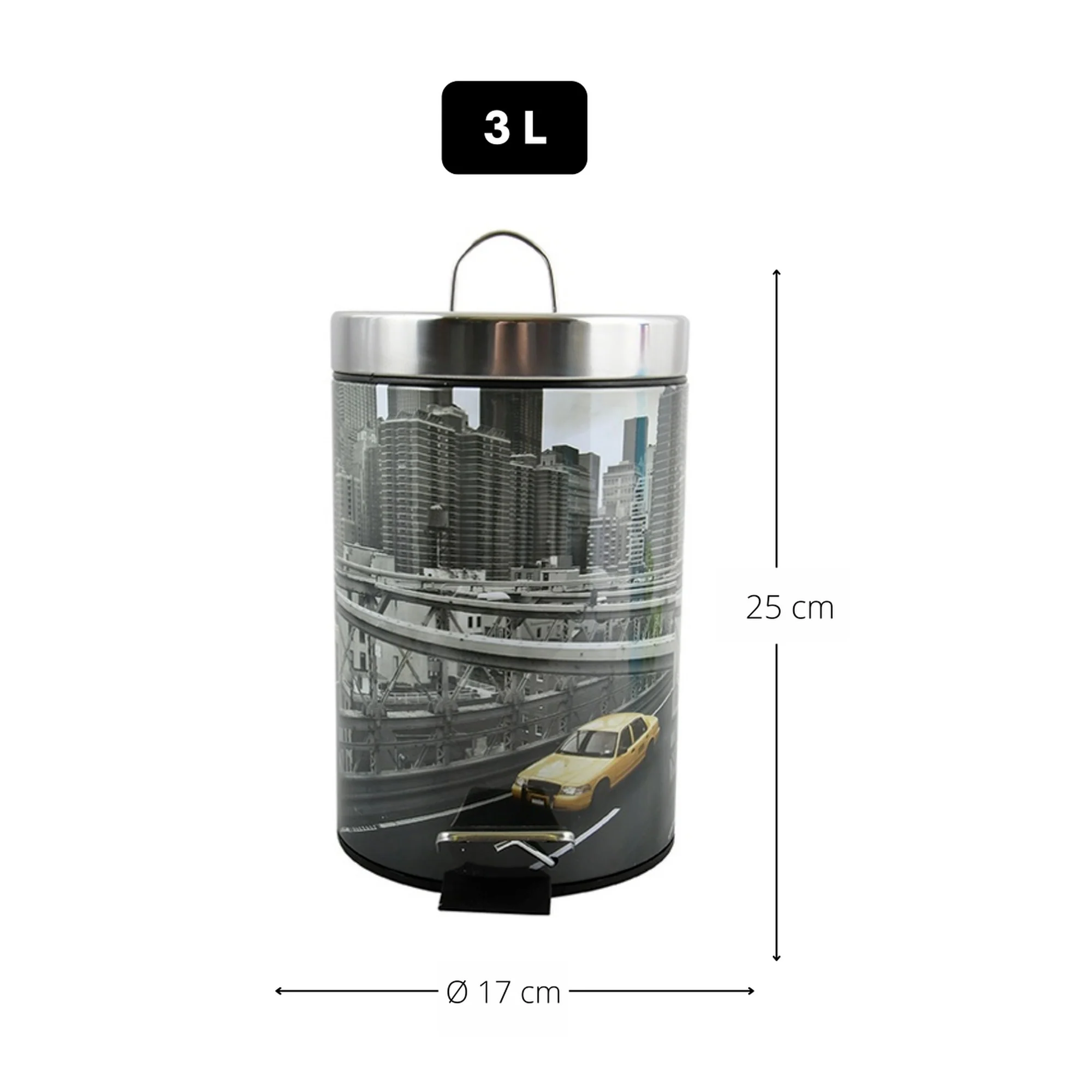 Cubo De Basura 3l Con Tapa Msv new York De Acero Inoxidable 16,5 X 25,6 Cm - Image 2