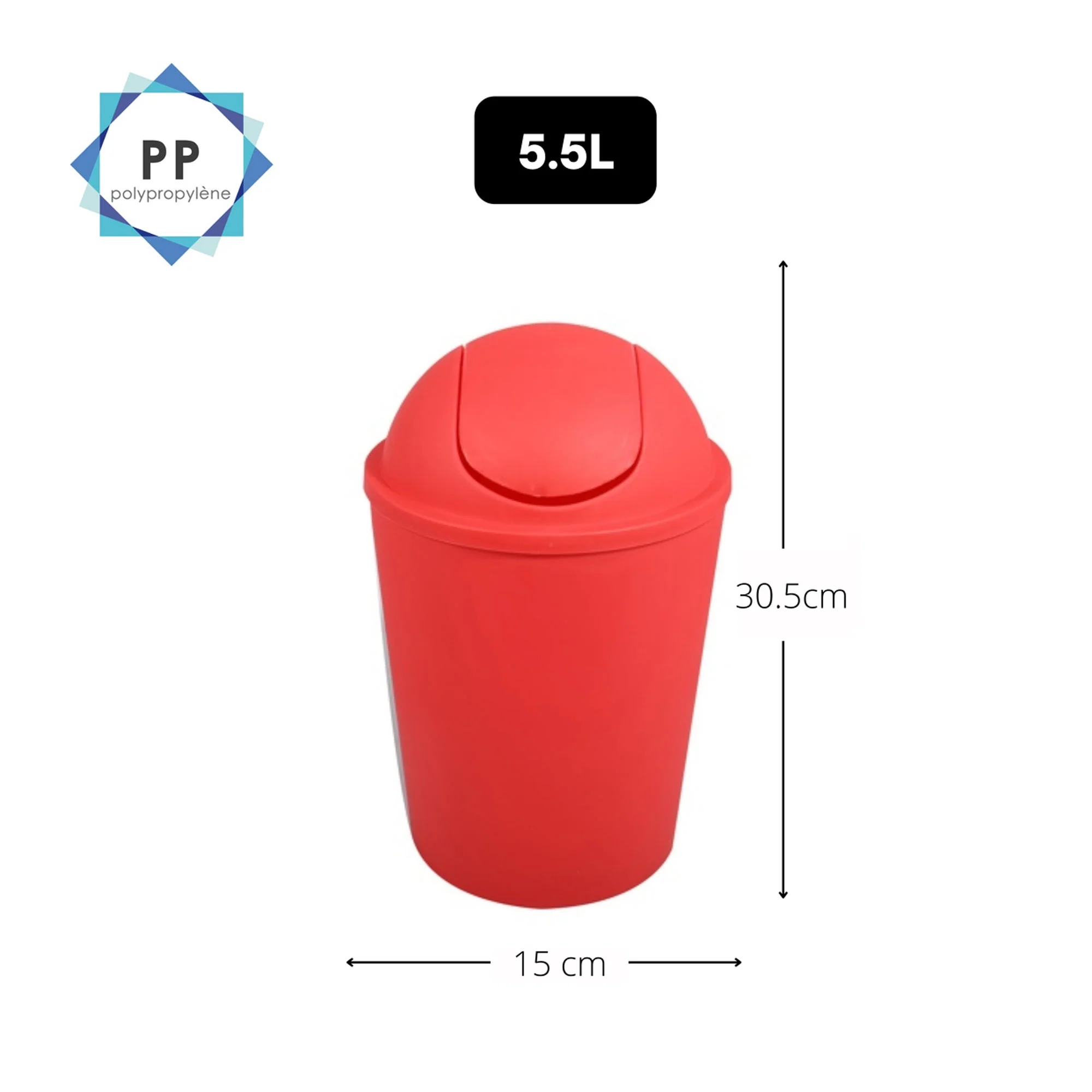 Cubo De Basura ako 5,5l Con Tapa Abatible Roja - Image 2