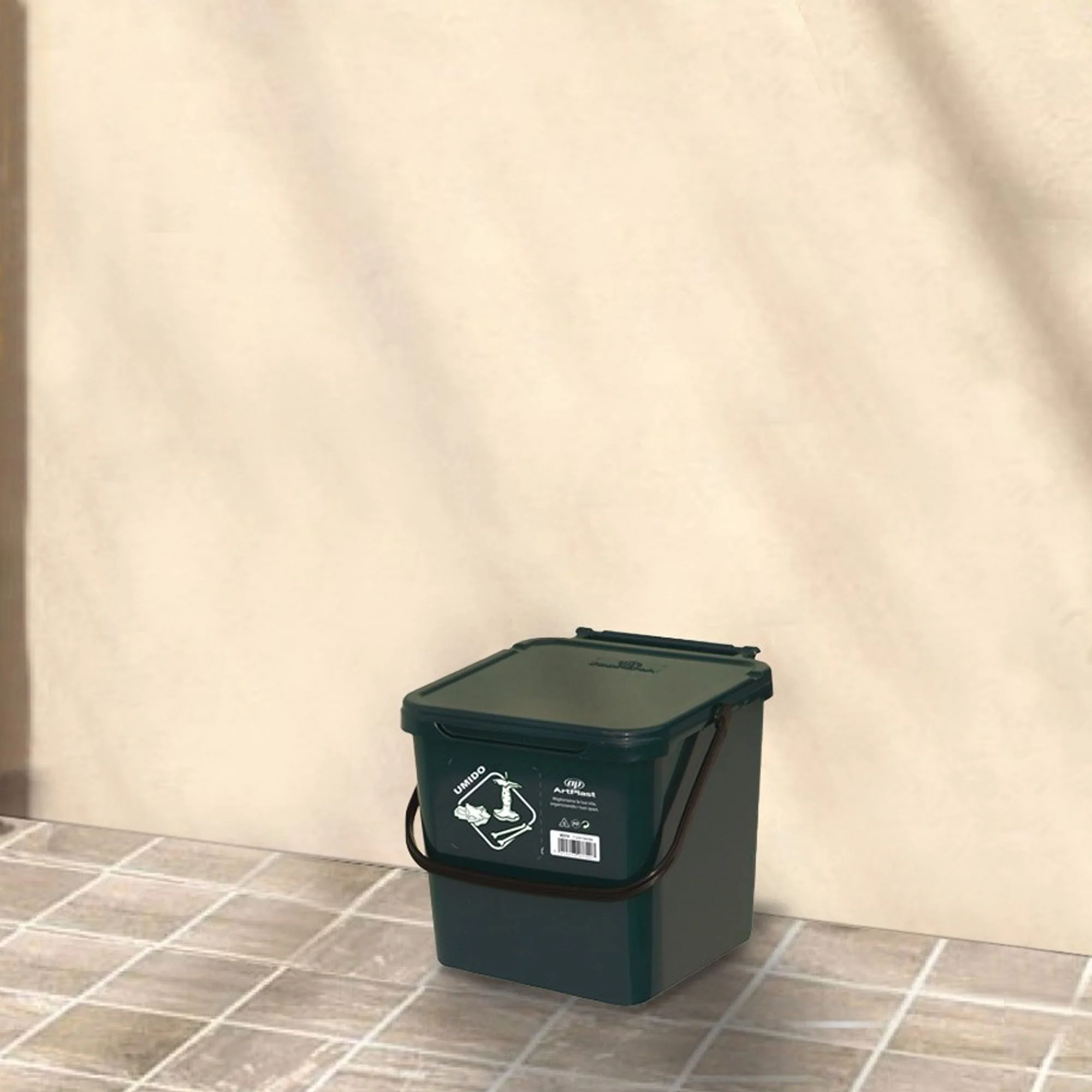 Cubo De Polipropileno Con La Manija Y La Cubierta, De Color Verde, 7 Lt. 225x240x205 Mm, Con La Identificación De Residuos Pegatina - Image 4