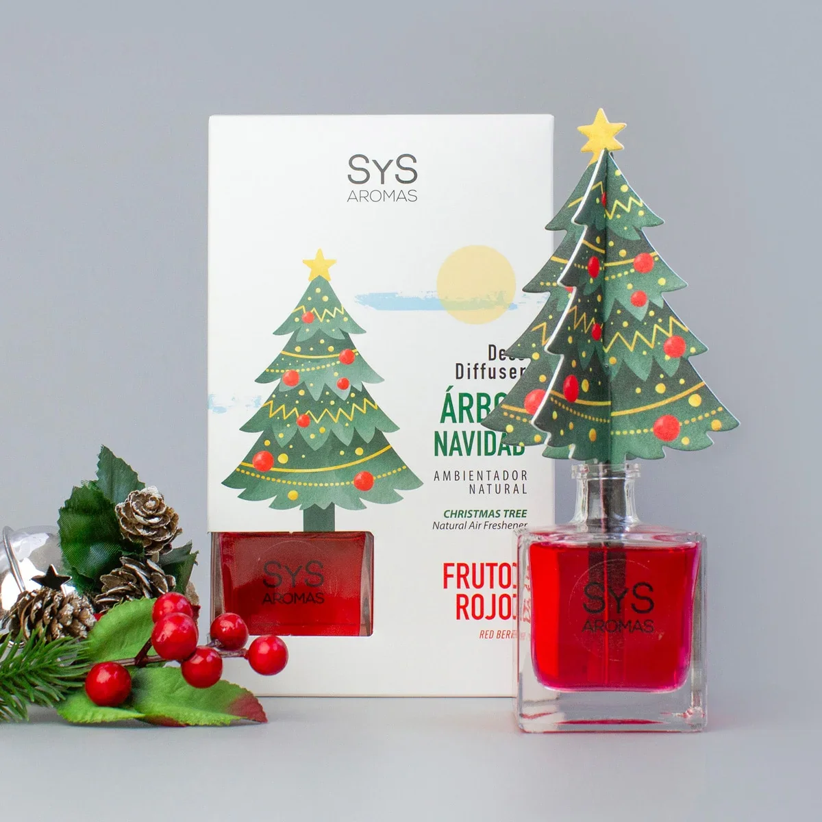 Difusor de Varillas Árbol Navidad Frutos Rojos 90 ml | Aroma Dulce y Frutal | Mikado Decorativo | Ambiente Navideño - Image 3