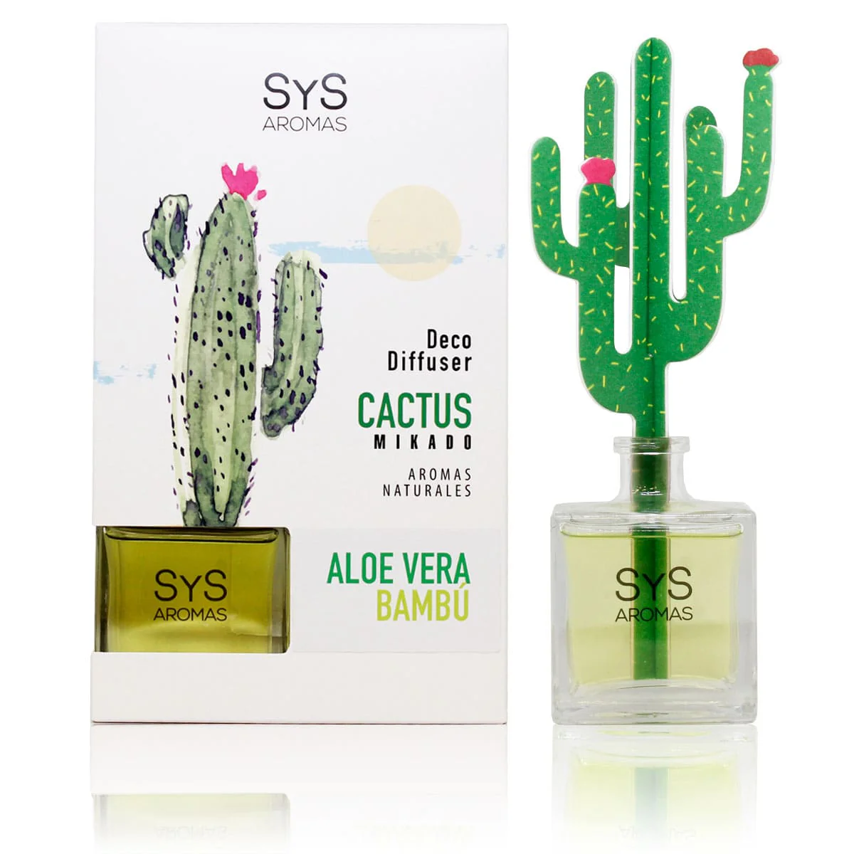 Difusor de Varillas Cactus Aloe Vera y Bambú 90 ml | Aroma Fresco Natural | Mikado Decorativo | Ambiente Relajante