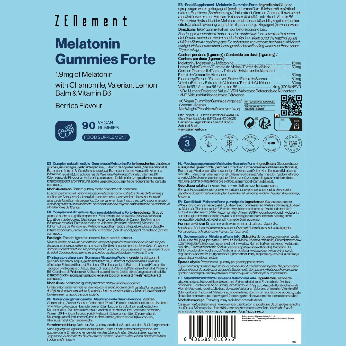 Gummies de Melatonina Forte 1,9 mg Zenement 90 Gominolas Veganas - Image 4
