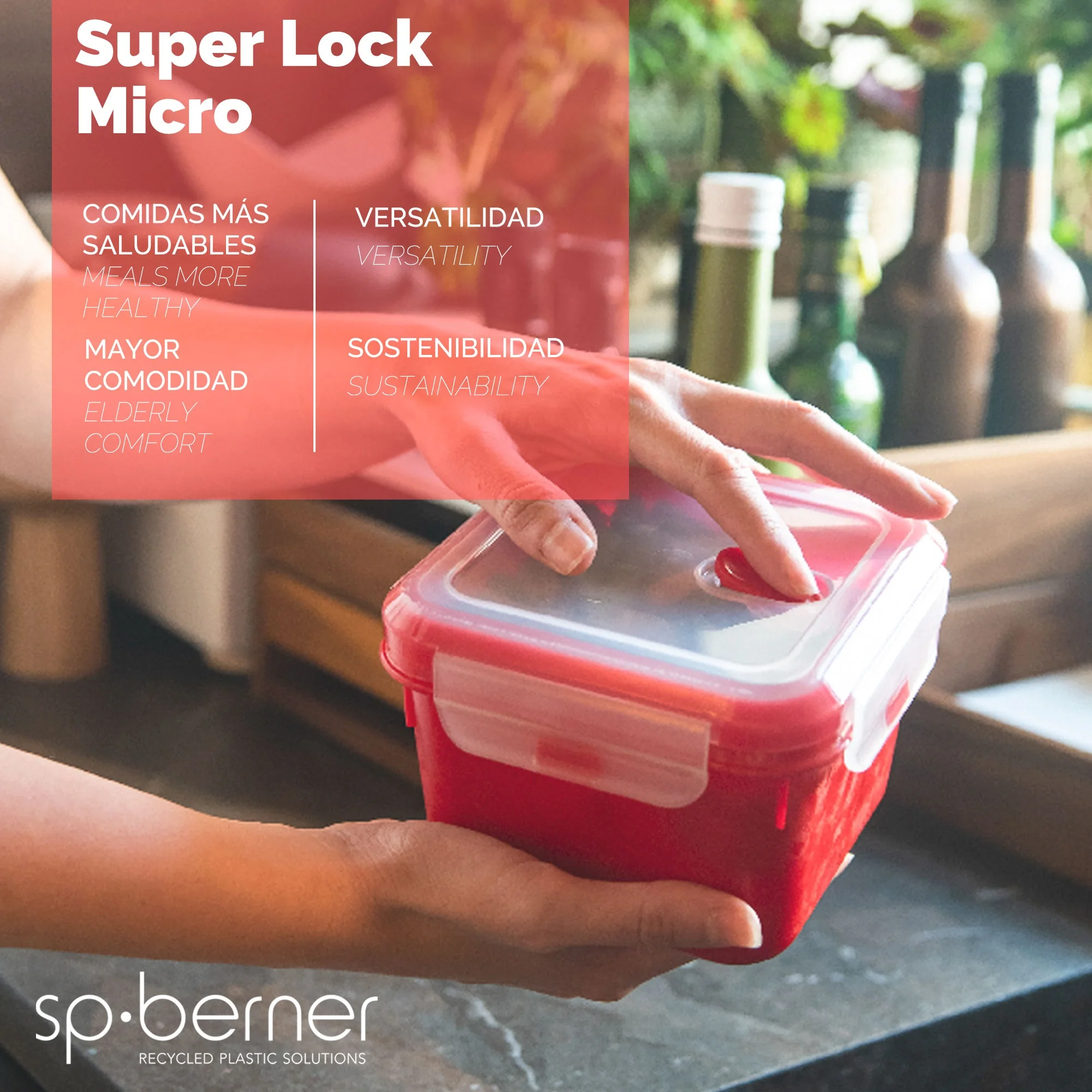 Hermético Super Lock Micro 1,1 L., Cuadrado, Apto Para Cocinar Al Vapor En El Microondas, Ideal Transporte Y Almacenamiento De Alimentos, Cierre Clip - Image 4