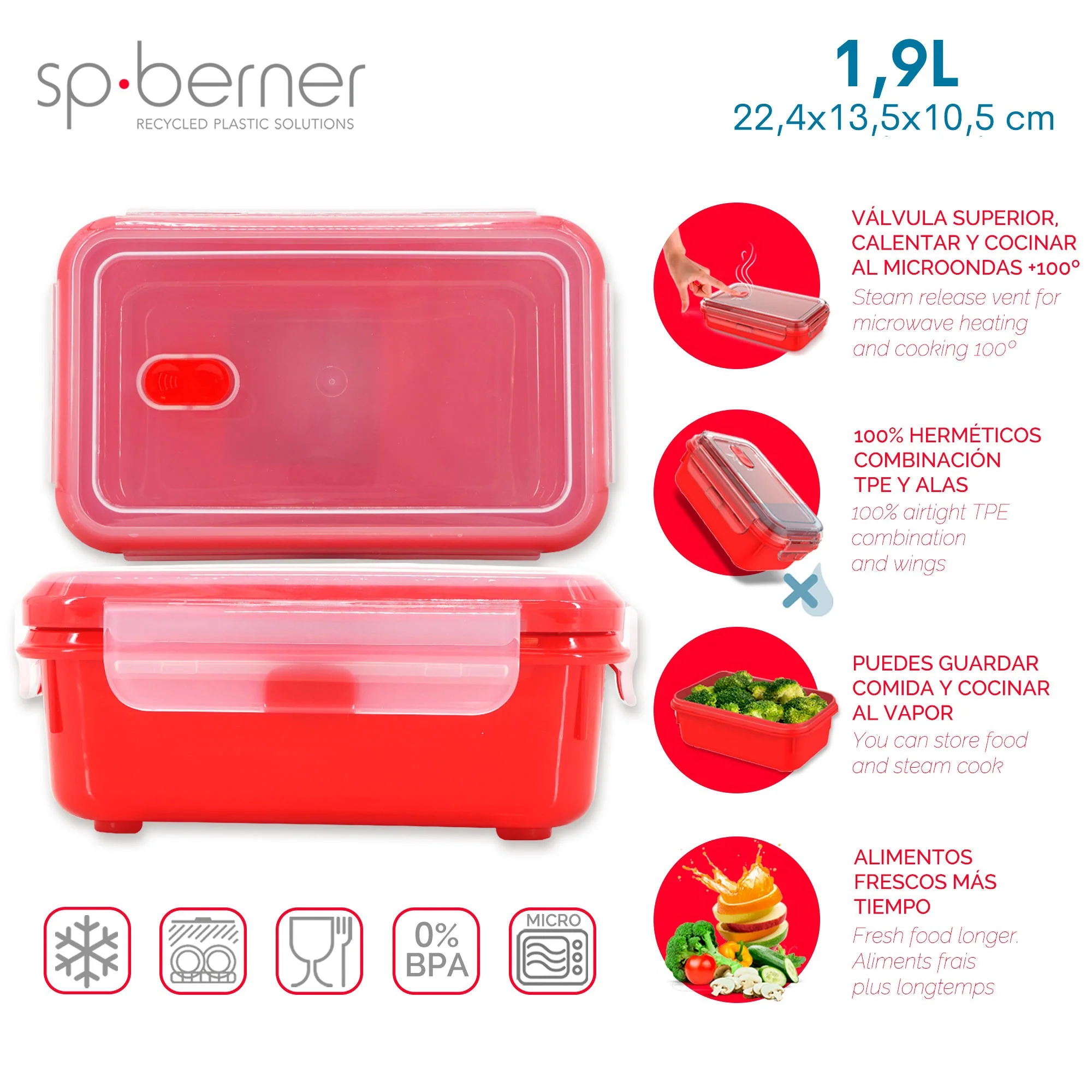 Hermético Super Lock Micro 1,9 L., Apto Para Cocinar Al Vapor En El Microondas, Ideal Transporte Y Almacenamiento De Alimentos, Cierre Clip, Válvula - Image 3