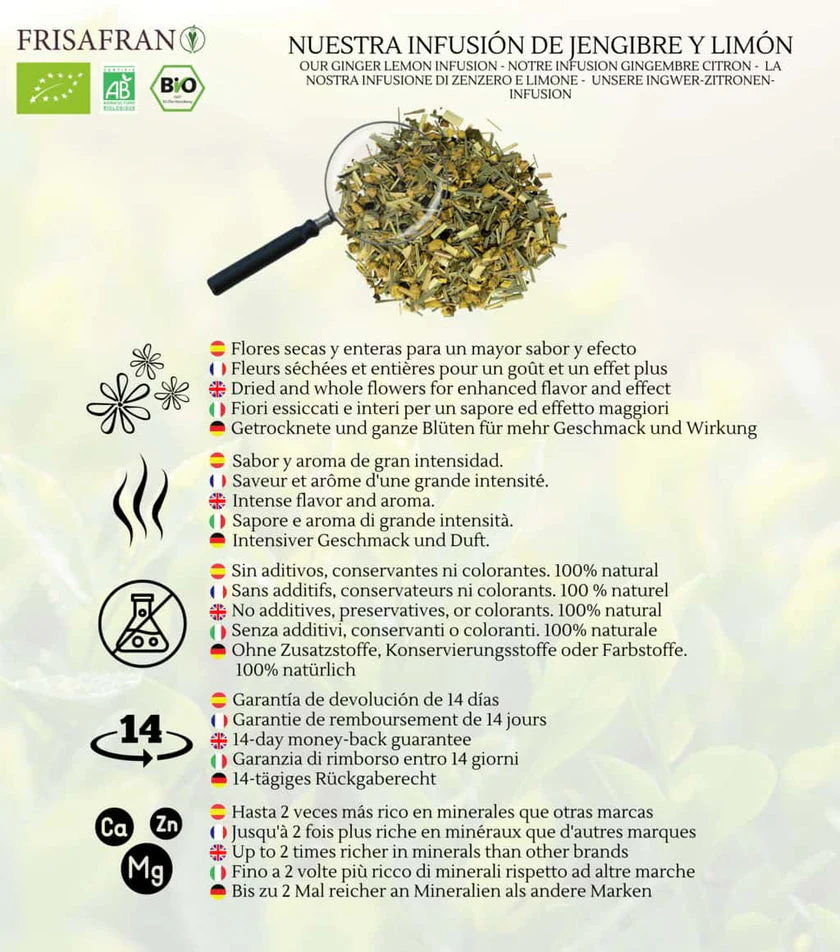 Infusión De Jengibre-limón Ecológica |granel | Calidad | Frisafran 100 G - Image 4