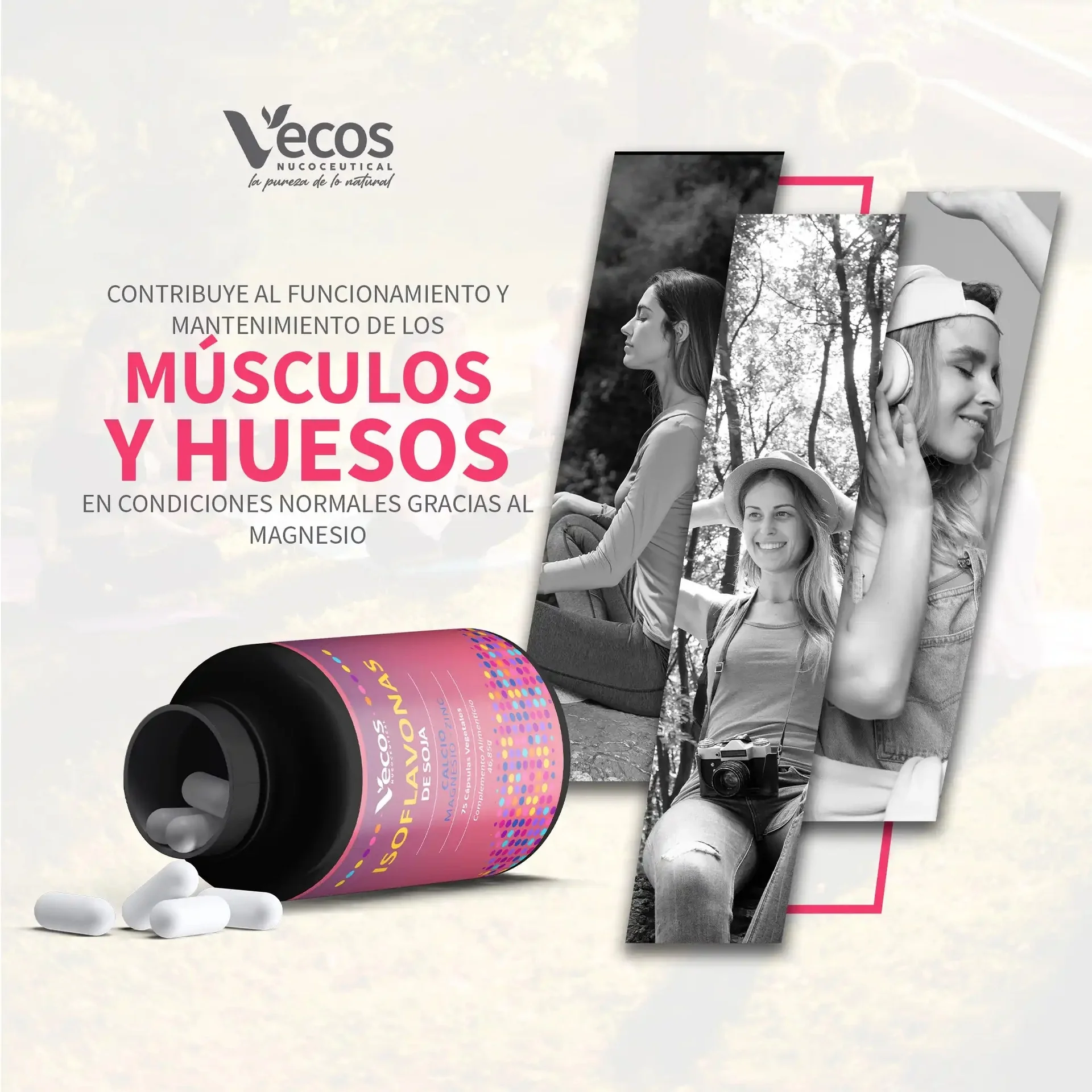 Isoflavonas de soja calcio magnesio zinc Vecos 75 capsulas - Image 2
