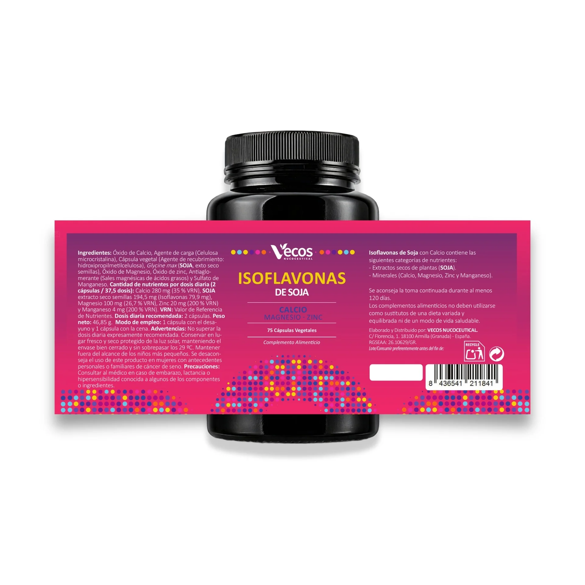 Isoflavonas de soja calcio magnesio zinc Vecos 75 capsulas - Image 5