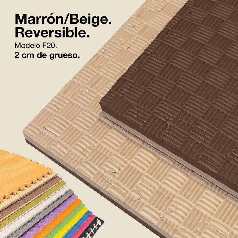 Jowy Tatami Puzzle 2cm 100x100cm, Pack 4 Unidades – Superficie 5 Líneas Marrón/beige