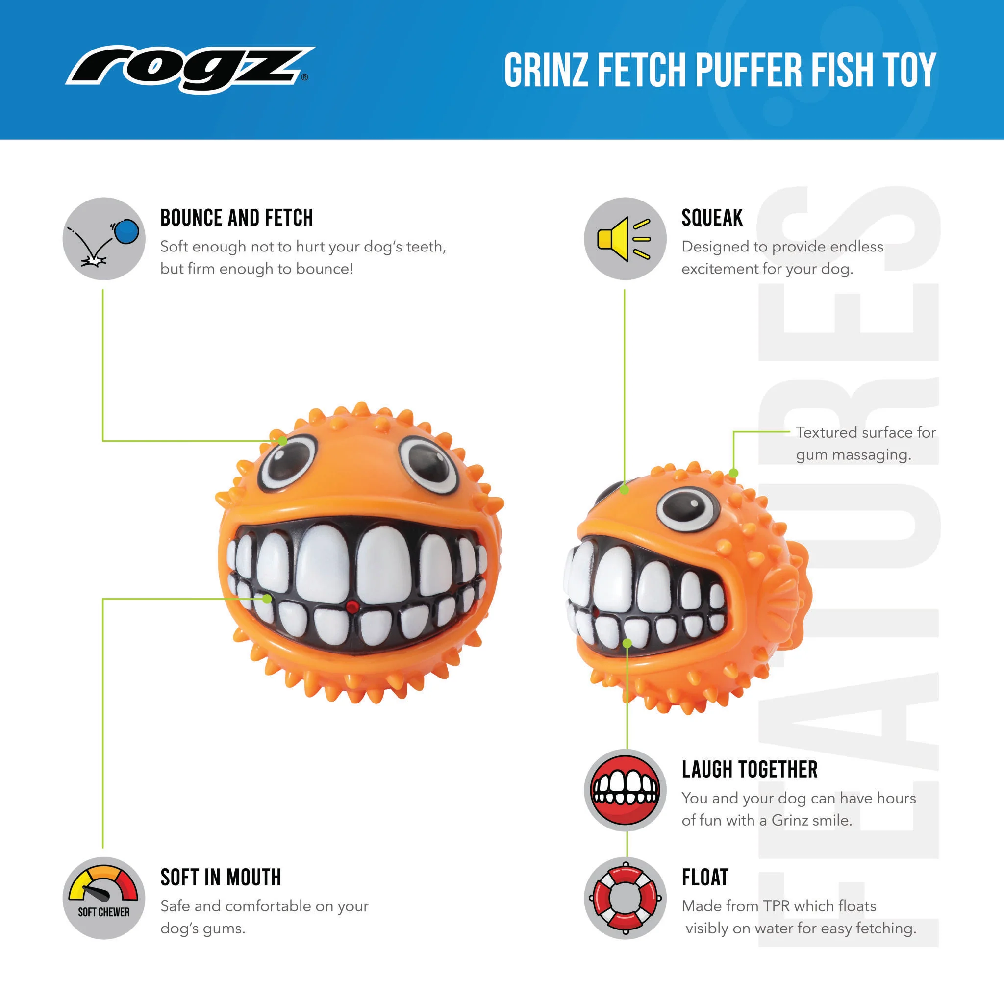 Juguete Para Perro Pez Globo 6,4cm Rogz - Image 5