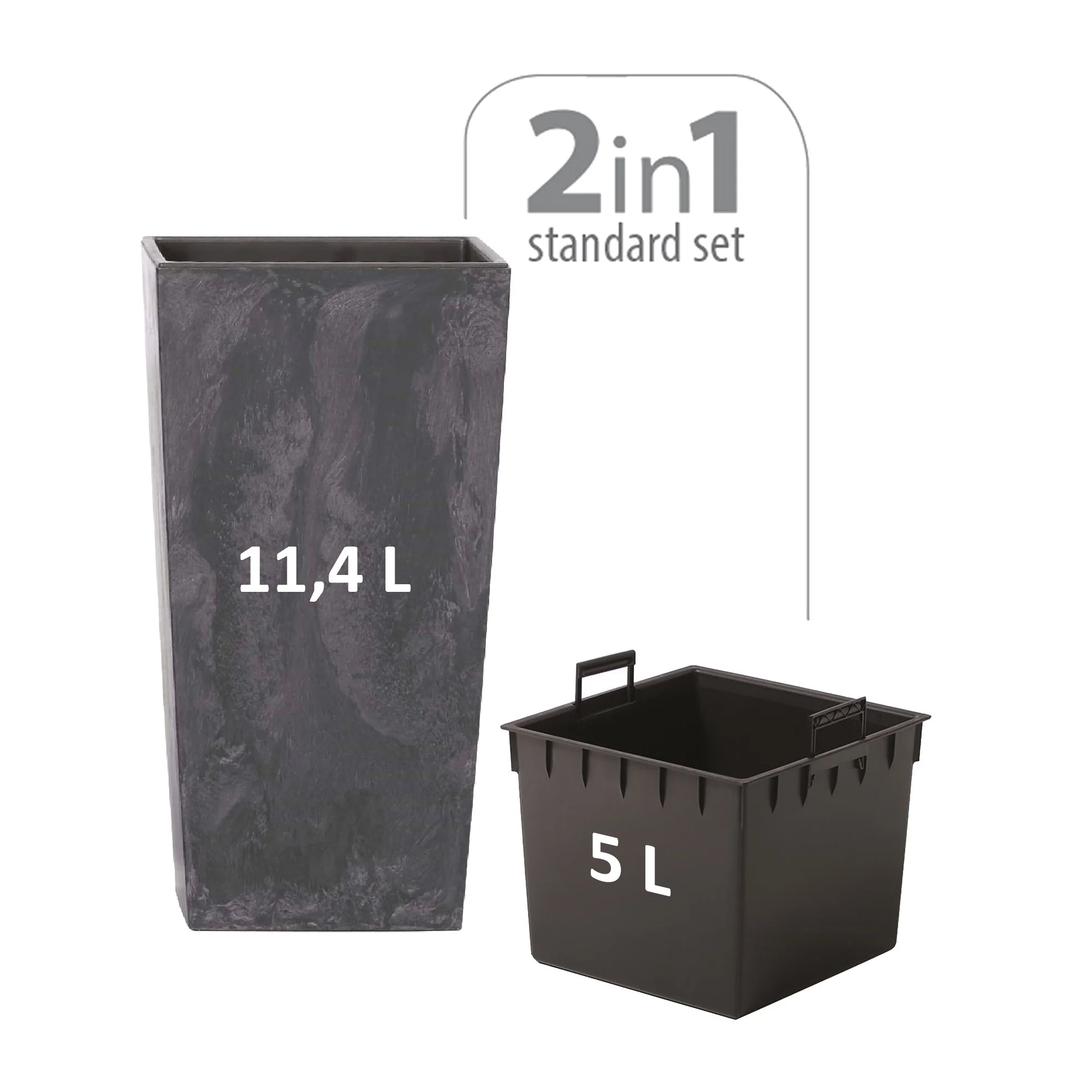 Maceta Alta 11,4 L Prosperplast Urbi Square Effect De Plástico Con Depósito En Color Antracita, 37,5 (alto) X 19,5 (ancho) X 19,5 (profundo) Cms - Image 2