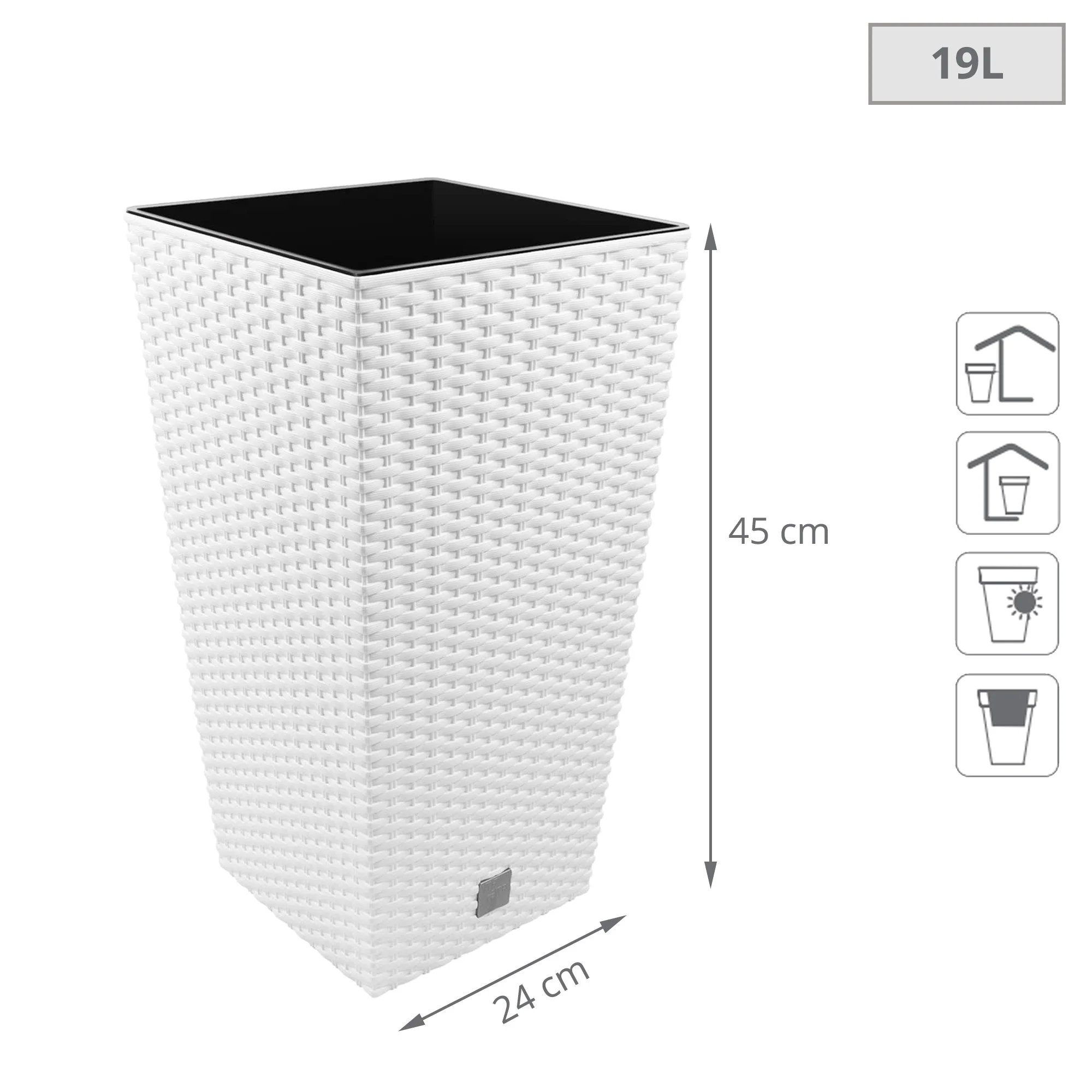 Maceta Alta Cuadrada 19 L Prosperplast Rato Square De Plástico Con Depósito En Color Blanco, 45 (alto) X 24 (ancho) X 24 (profundo) Cms - Image 2