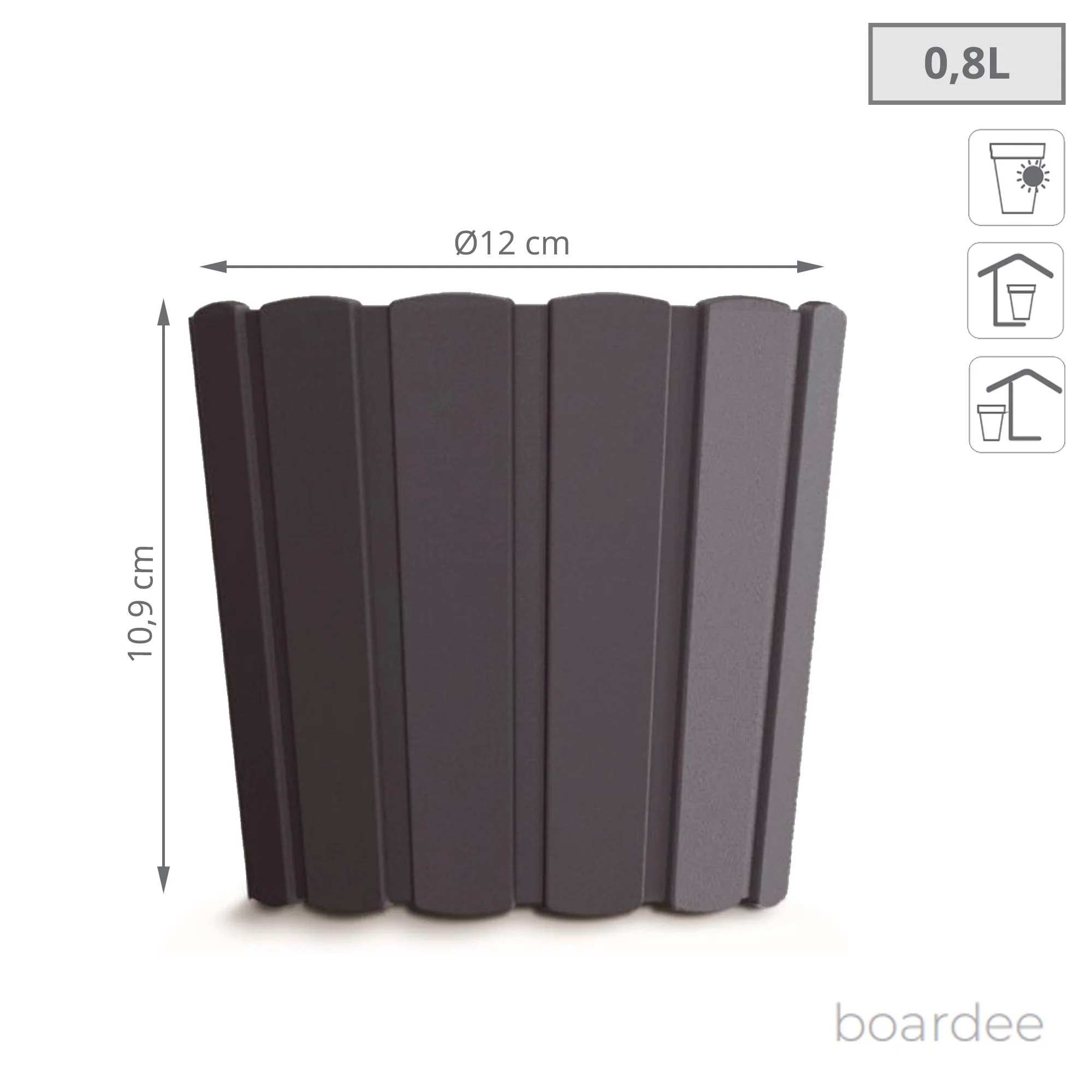 Maceta Boardee Basic 0,8l., Dimensiones (mm) 120x120x109, Color Antracita - Image 3