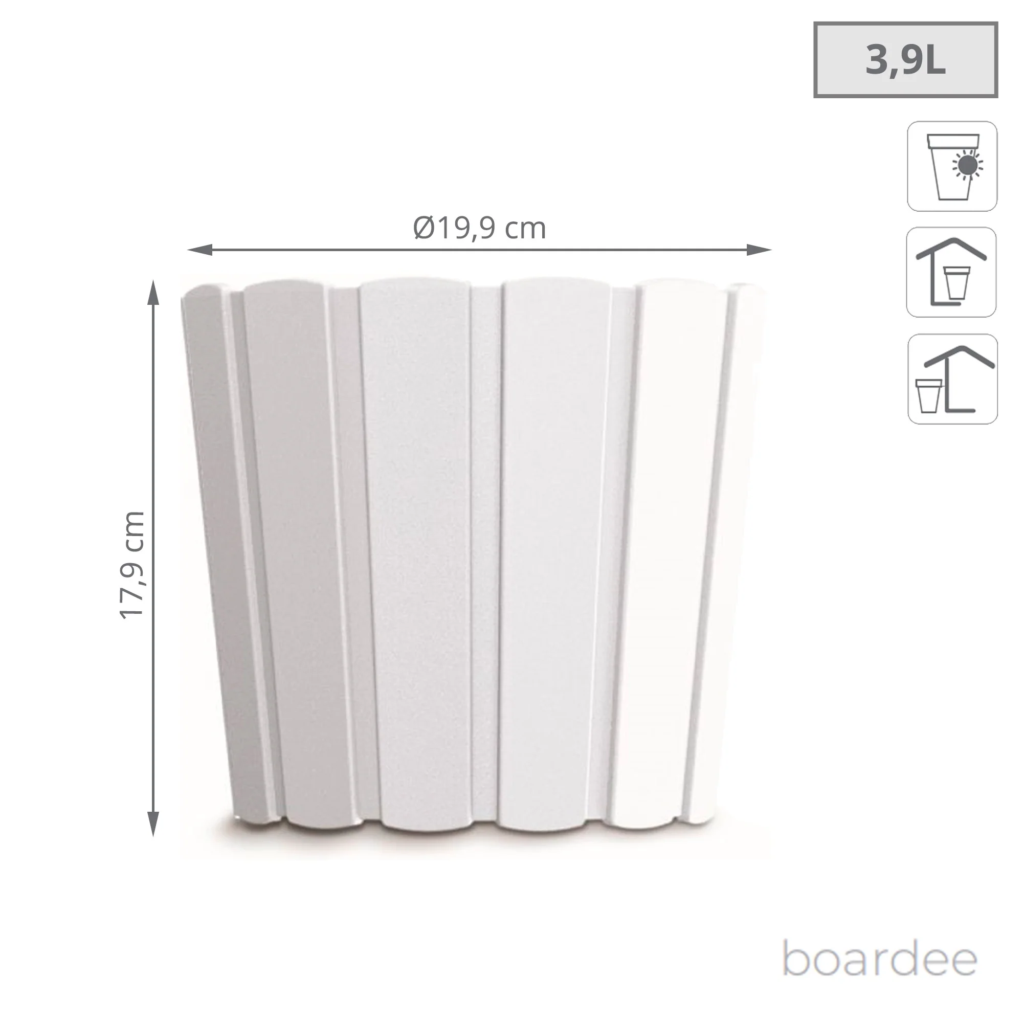 Maceta Boardee Basic 3,9l., Dimensiones (mm) 199x199x179, Color Blanco - Image 3