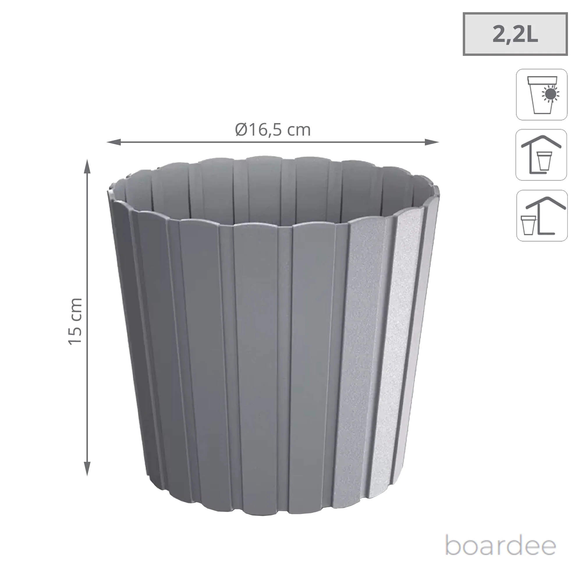 Maceta Boardee Basic 3,9l., Dimensiones (mm) 199x199x179, Color Gris Piedra - Image 3