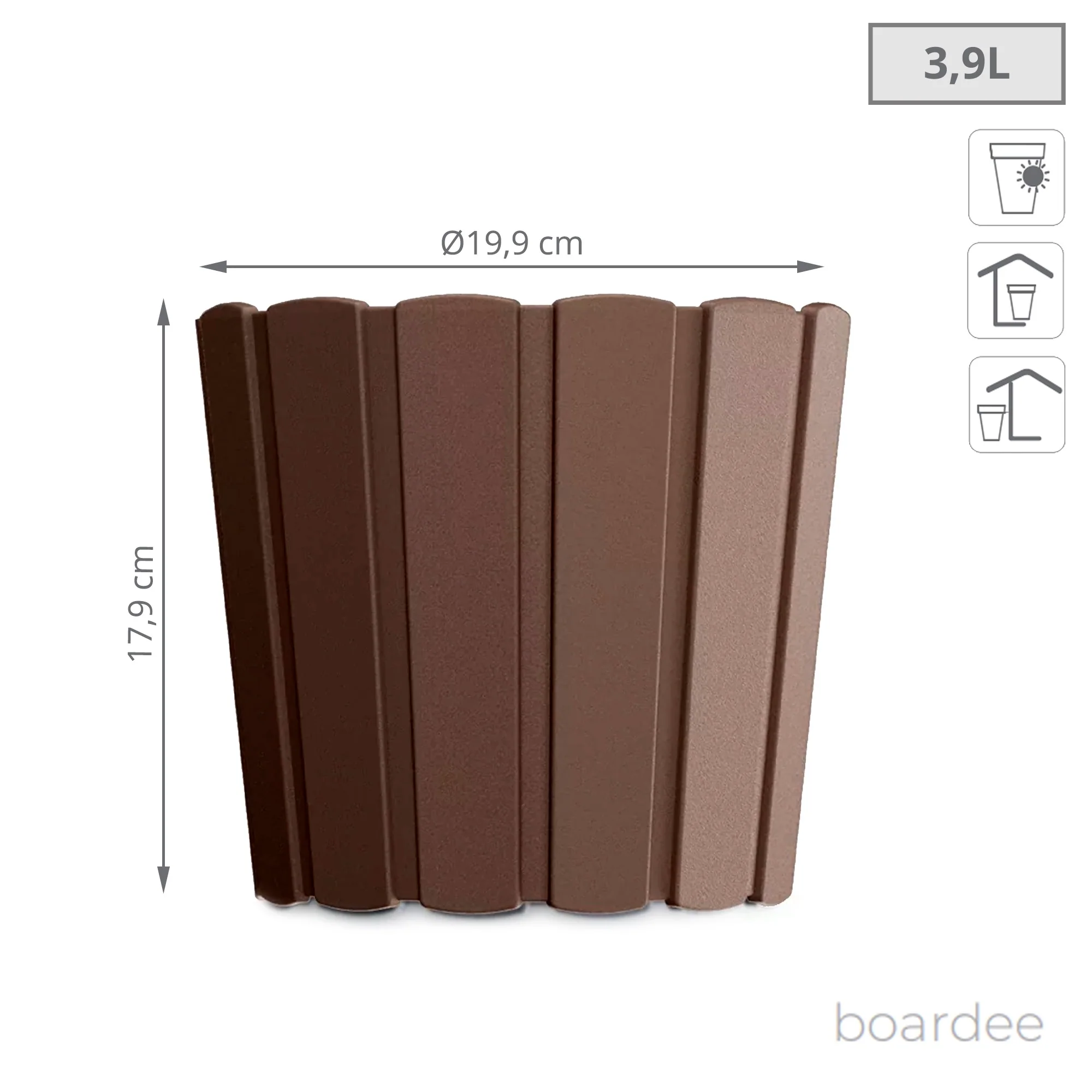 Maceta Boardee Basic 3,9l., Dimensiones (mm) 199x199x179, Color Marrón - Image 3