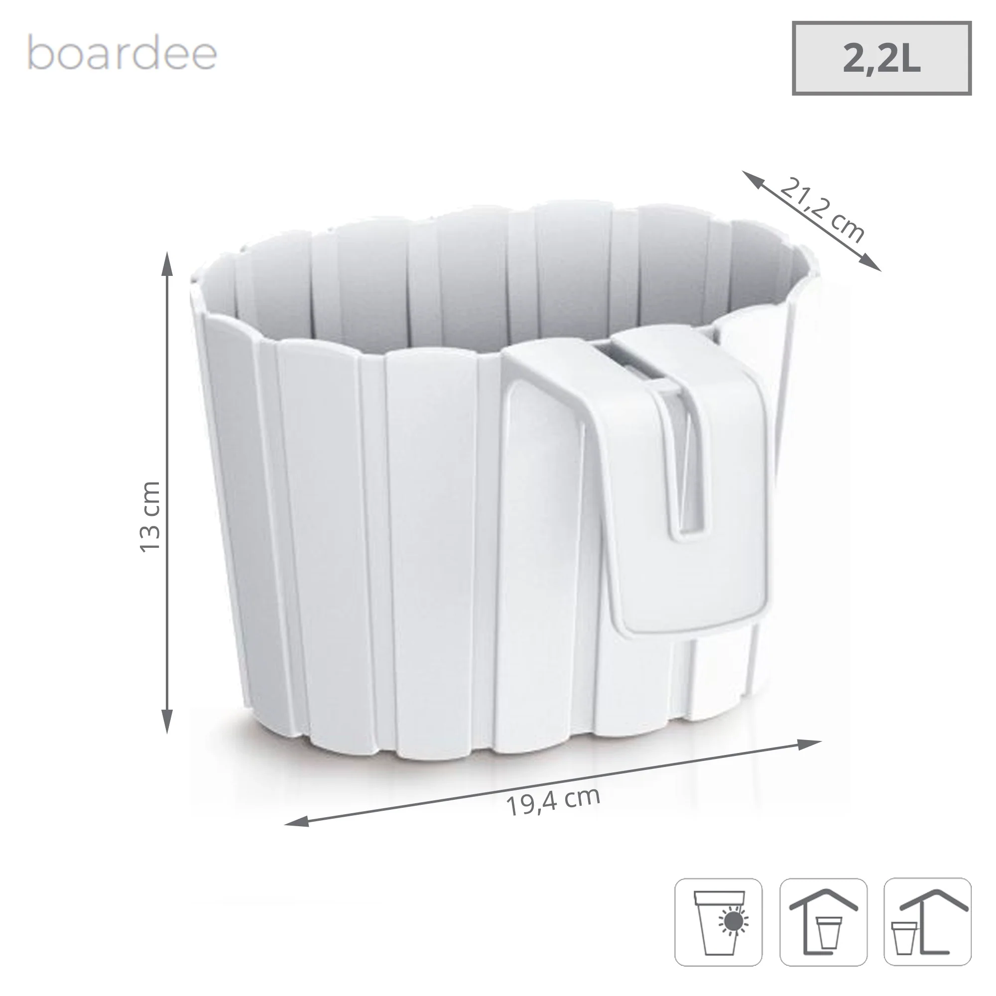 Maceta Boardee Hook 2,2l., Dimensiones (mm) 194x212x130, Color Blanco - Image 3