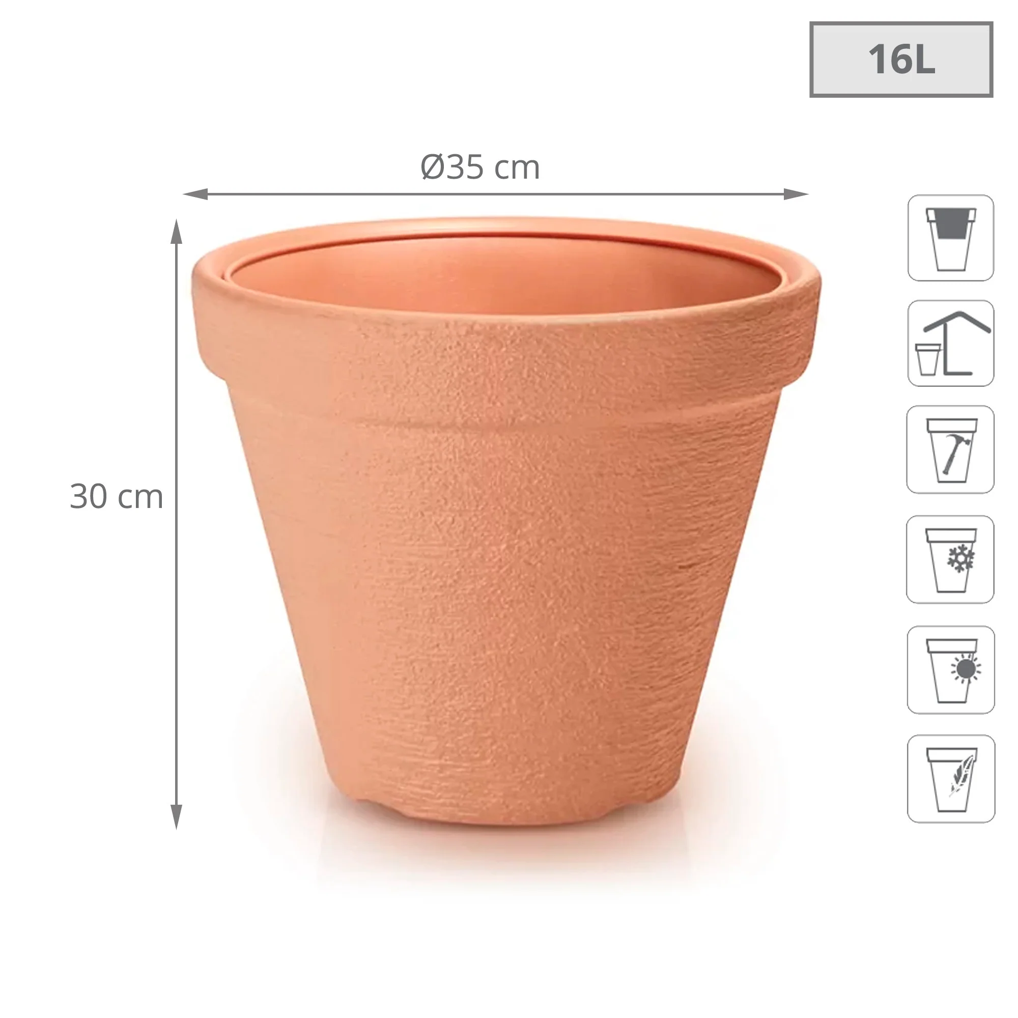 Maceta Classic 16l., Dimensiones (mm) 350x350x300, Color Ladrillo - Image 2
