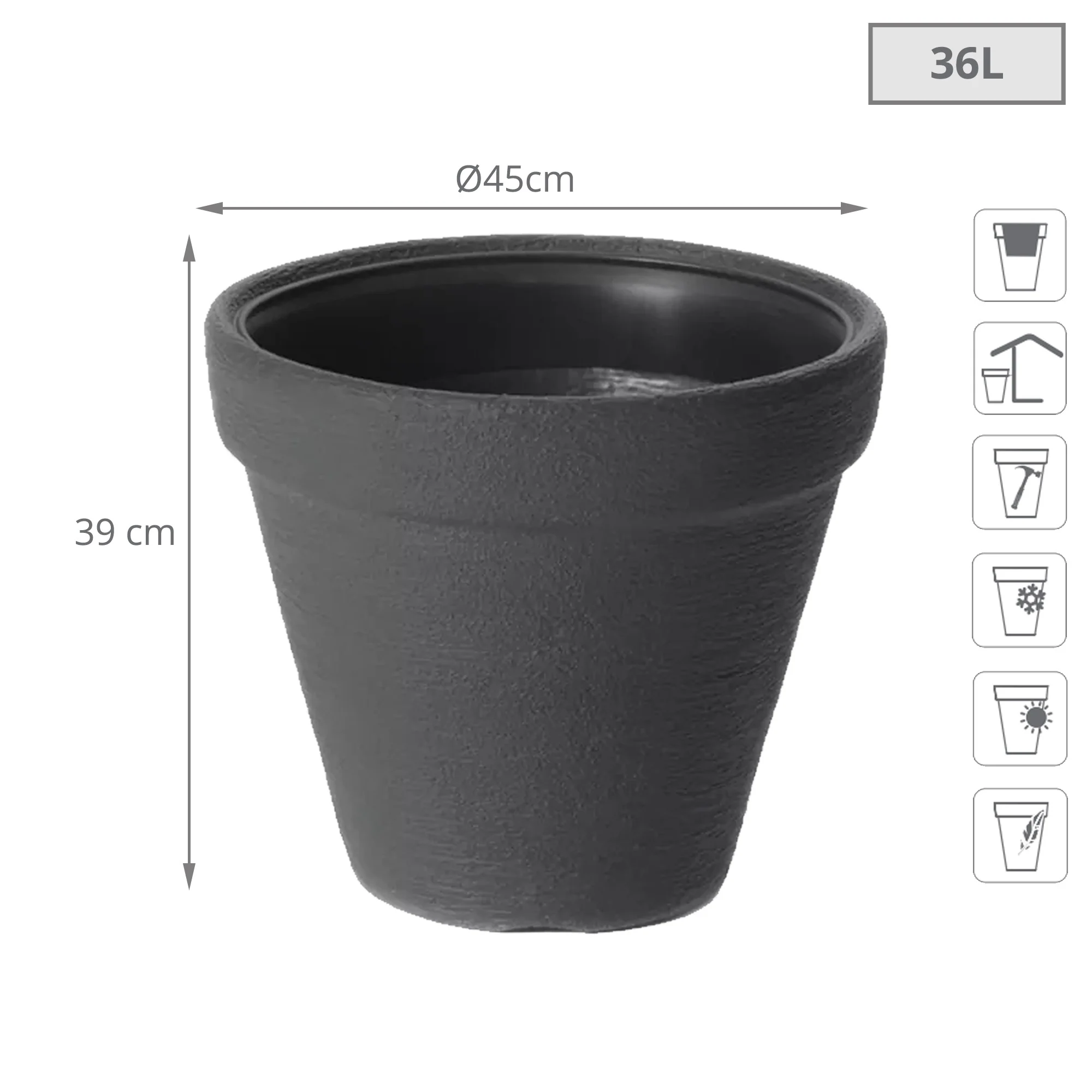 Maceta Classic 36l., Dimensiones (mm) 450x450x390, Color Antracita - Image 2