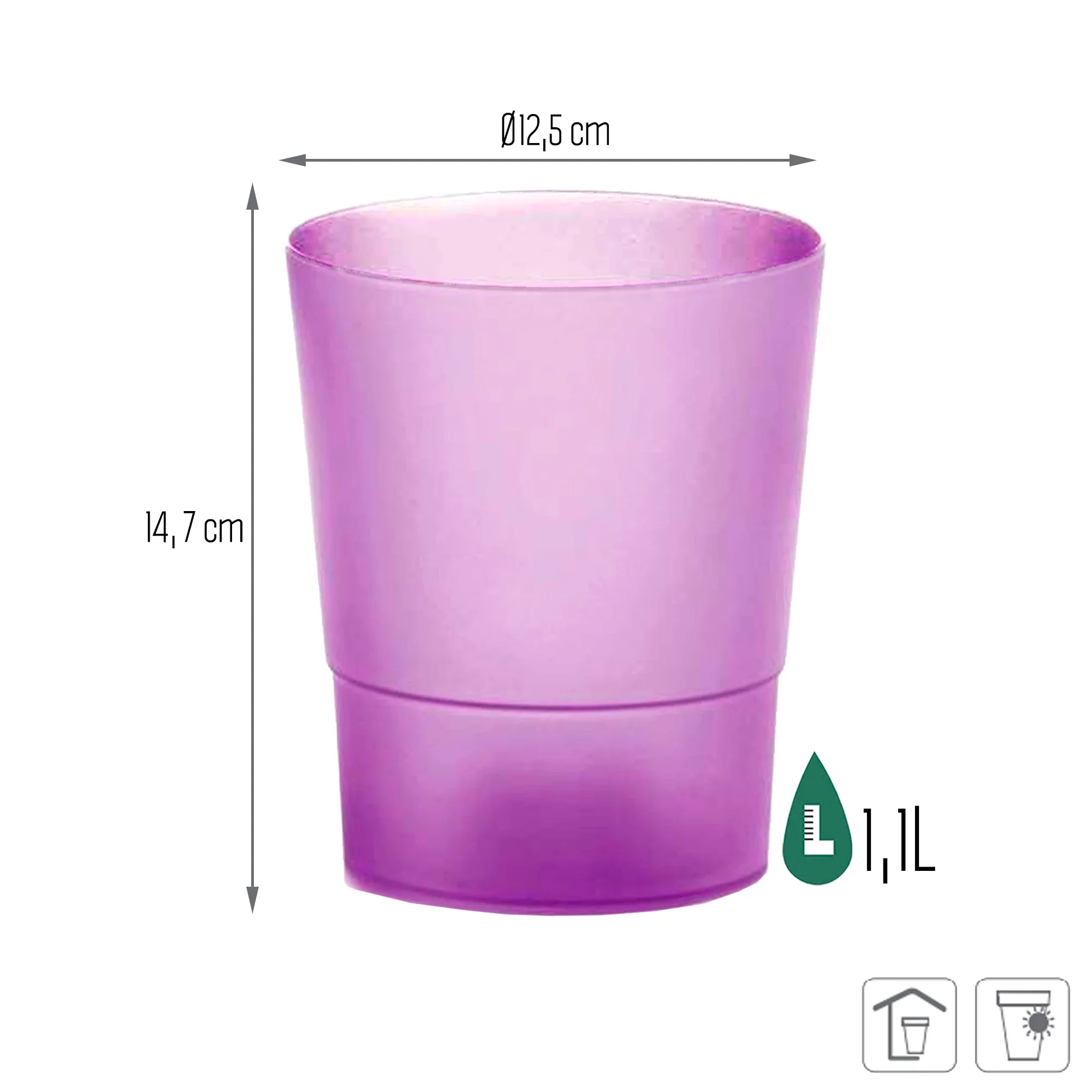 Maceta Coubi Orchid 1,1l., Dimensiones (mm) 125x125x147, Color Violeta Opaco - Image 3