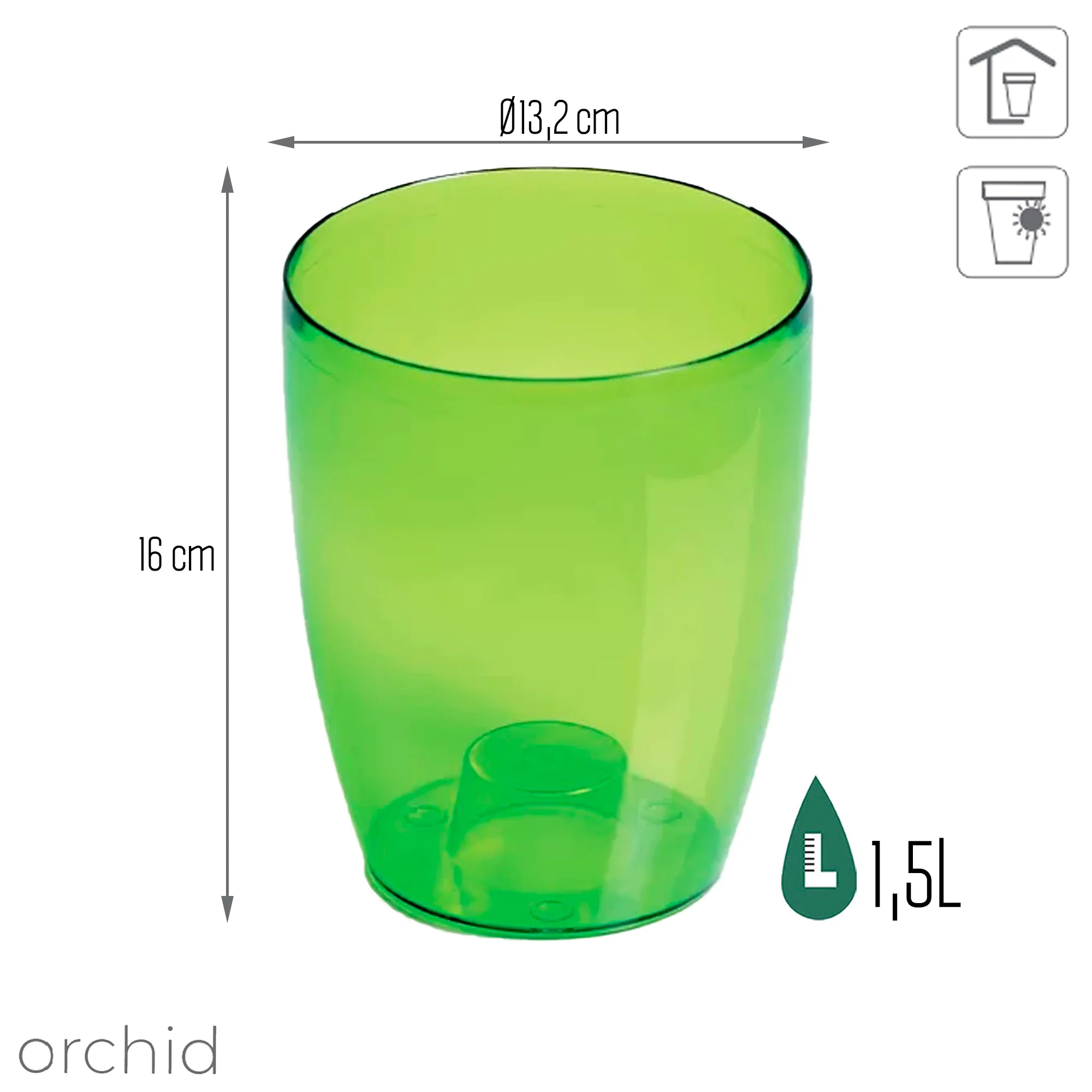 Maceta Coubi Orchid 1,5l., Dimensiones (mm) 132x132x160, Color Verde Transparente - Image 3