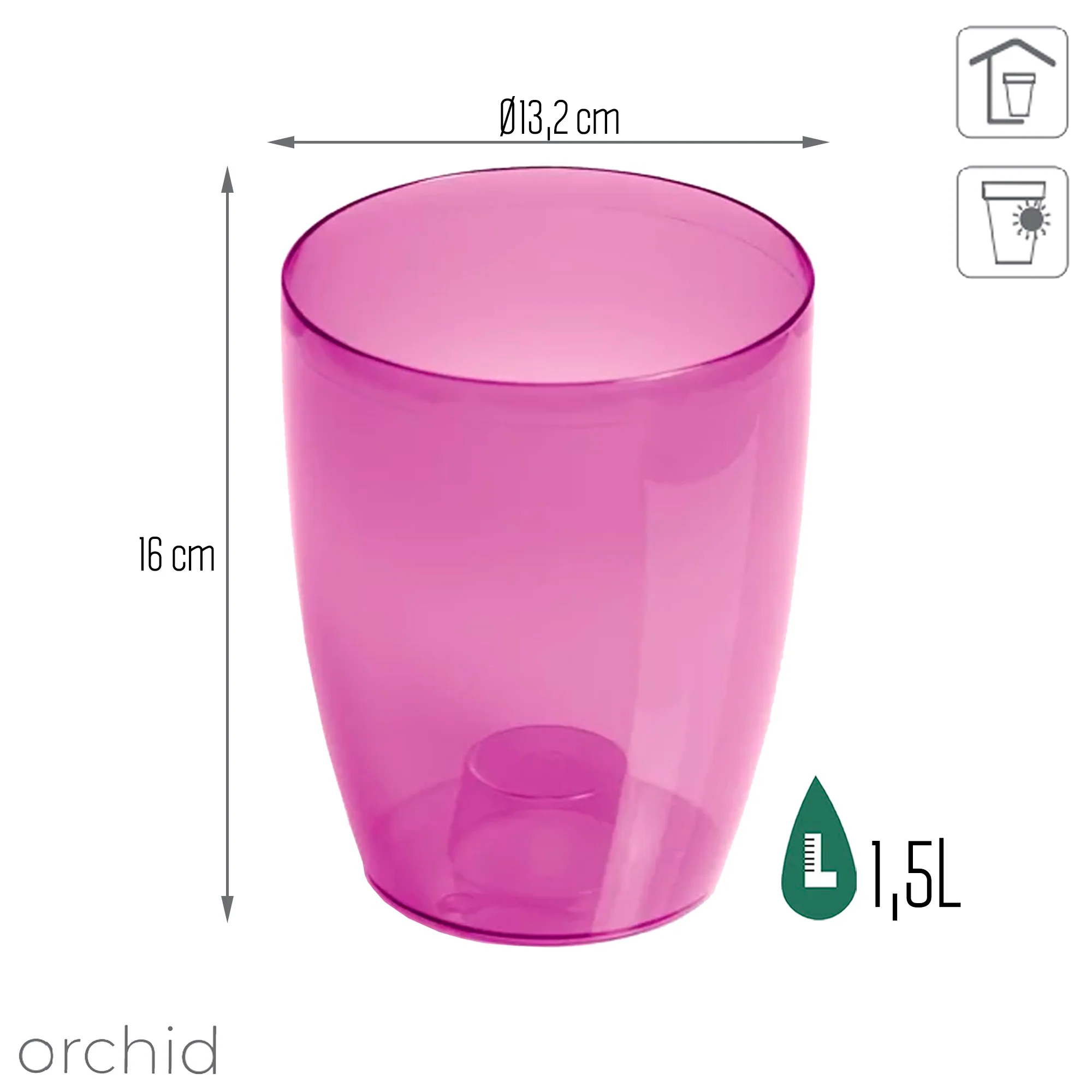 Maceta Coubi Orchid 1,5l., Dimensiones (mm) 132x132x160, Color Violeta Transparente - Image 3