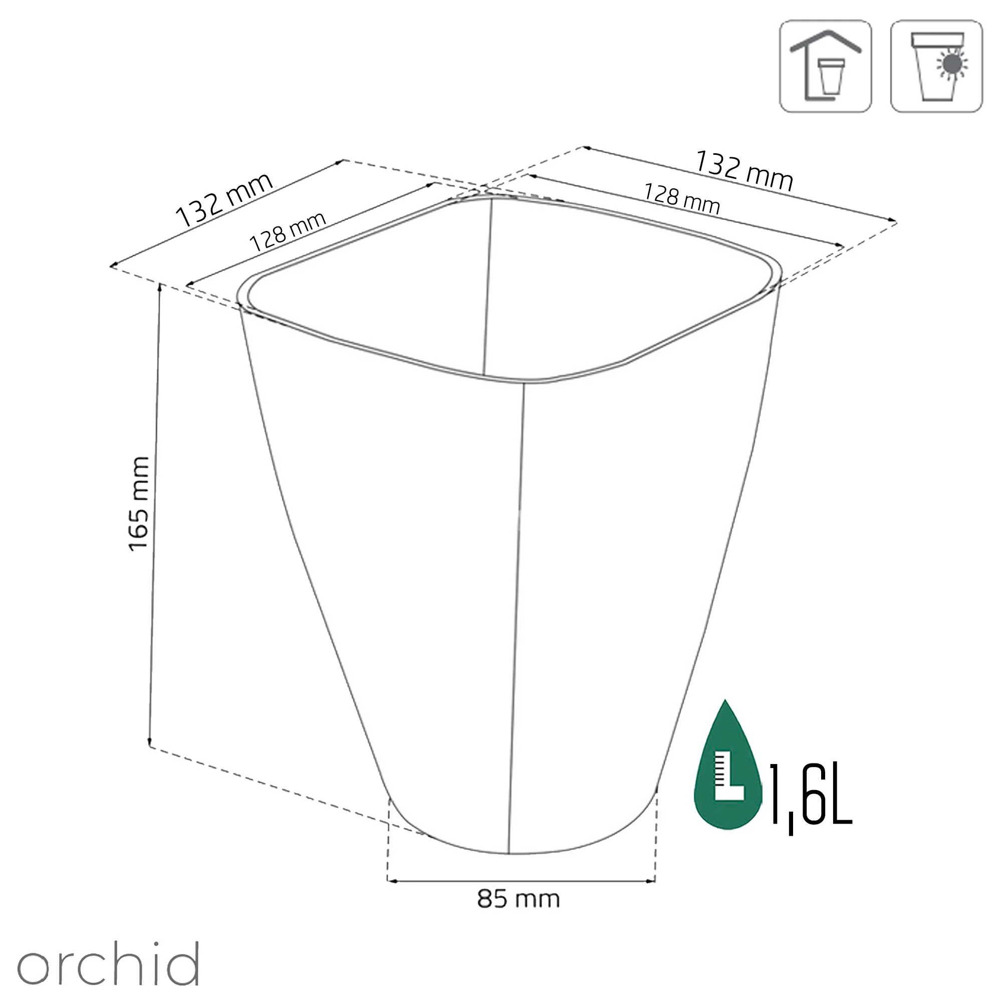 Maceta Coubi Orchid 1,6l., Dimensiones (mm) 132x132x165, Color Antracita - Image 3