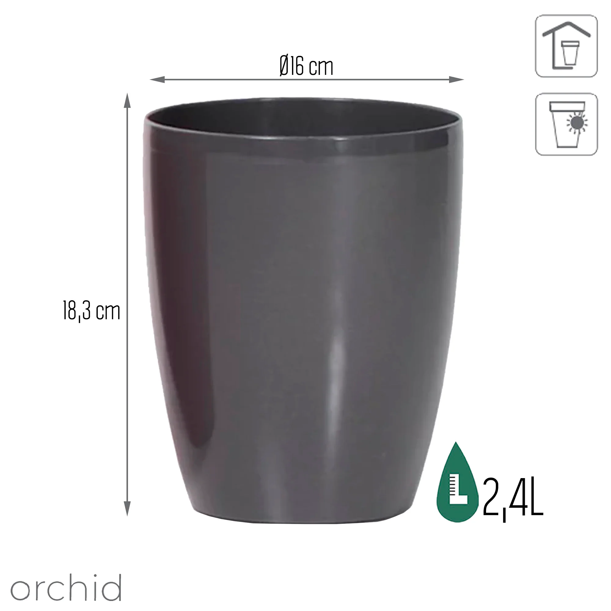 Maceta Coubi Orchid 2,4l., Dimensiones (mm) 160x160x183, Color Grafito - Image 3