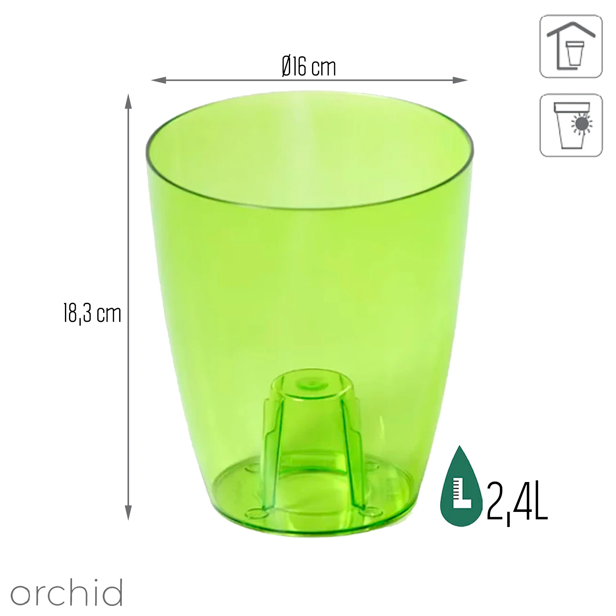 Maceta Coubi Orchid 2,4l., Dimensiones (mm) 160x160x183, Color Verde Transparente - Image 3