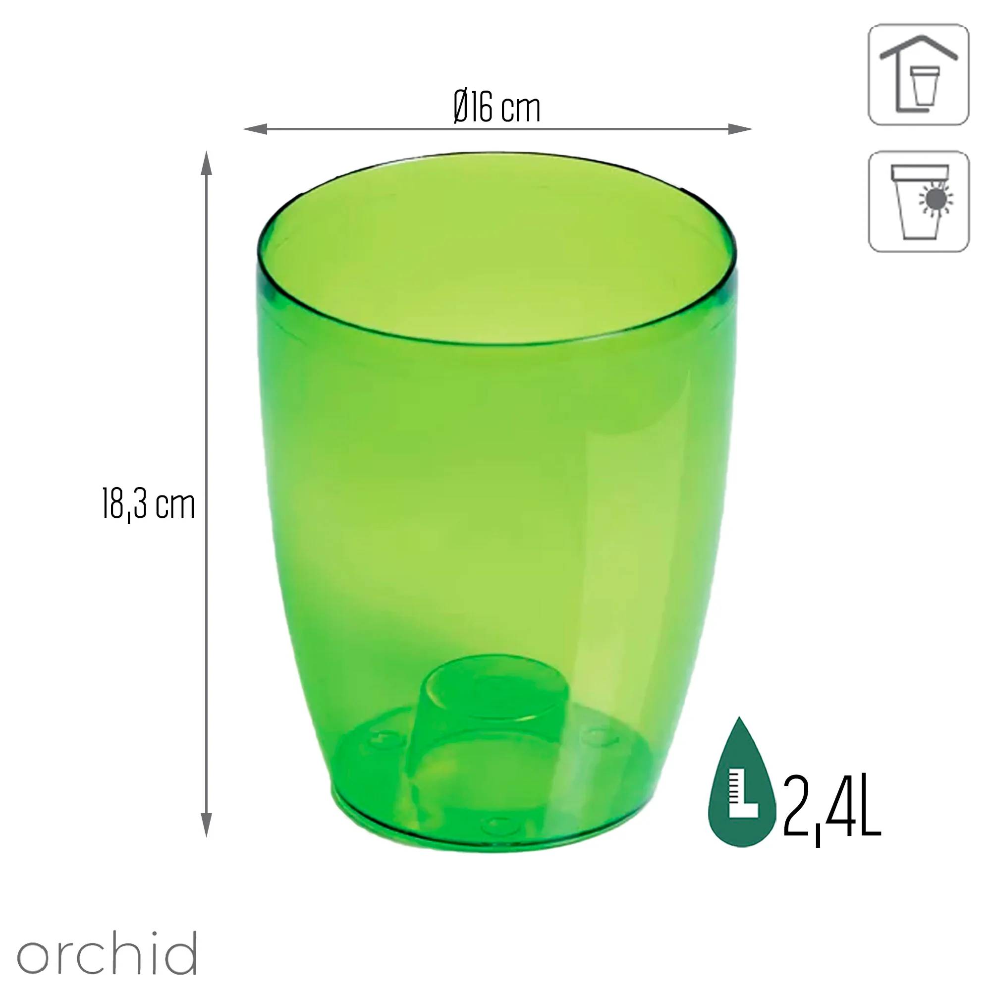Maceta Coubi Orchid 2,4l., Dimensiones (mm) 160x160x183, Color Verde Transparente Mate - Image 3