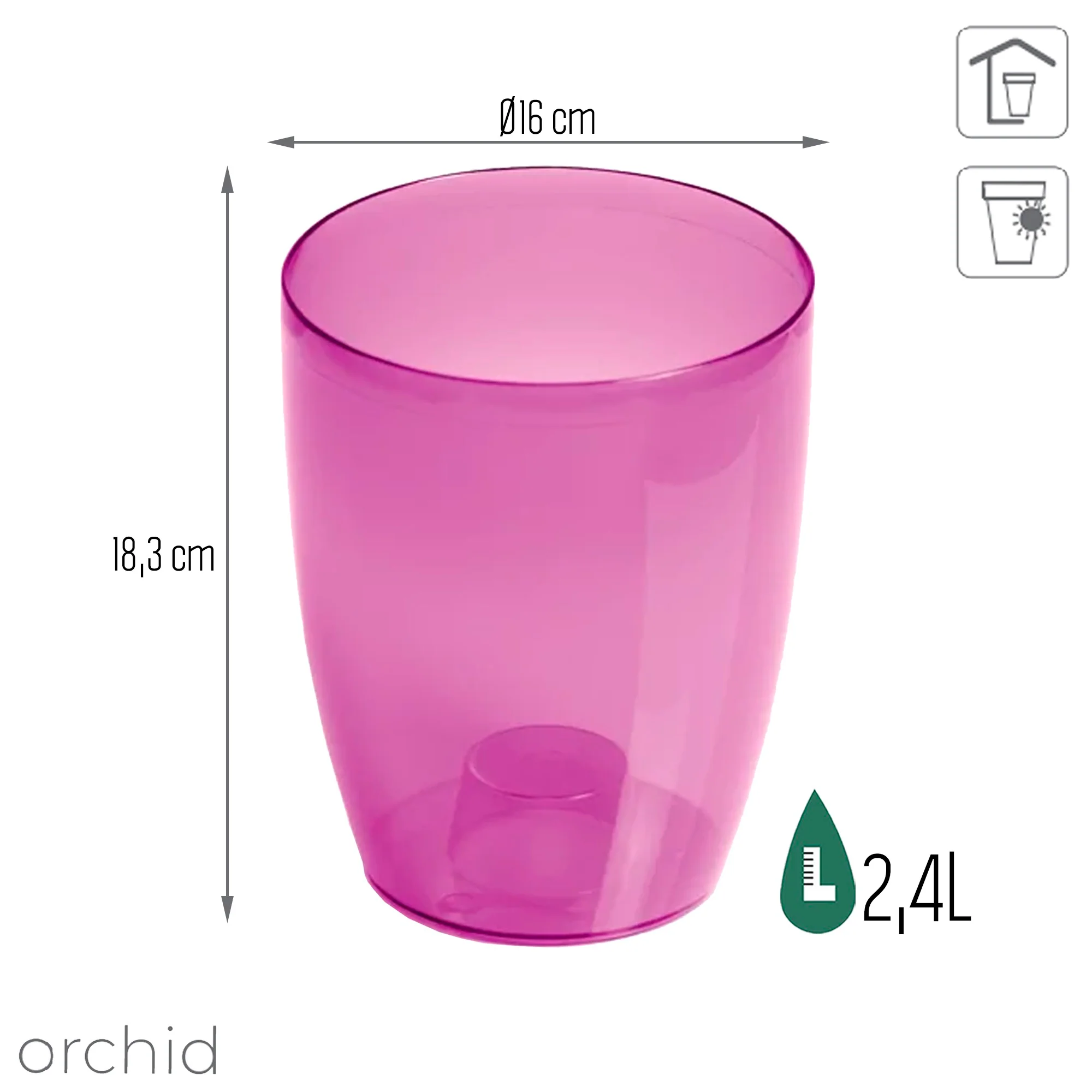 Maceta Coubi Orchid 2,4l., Dimensiones (mm) 160x160x183, Color Violeta Transparente - Image 3