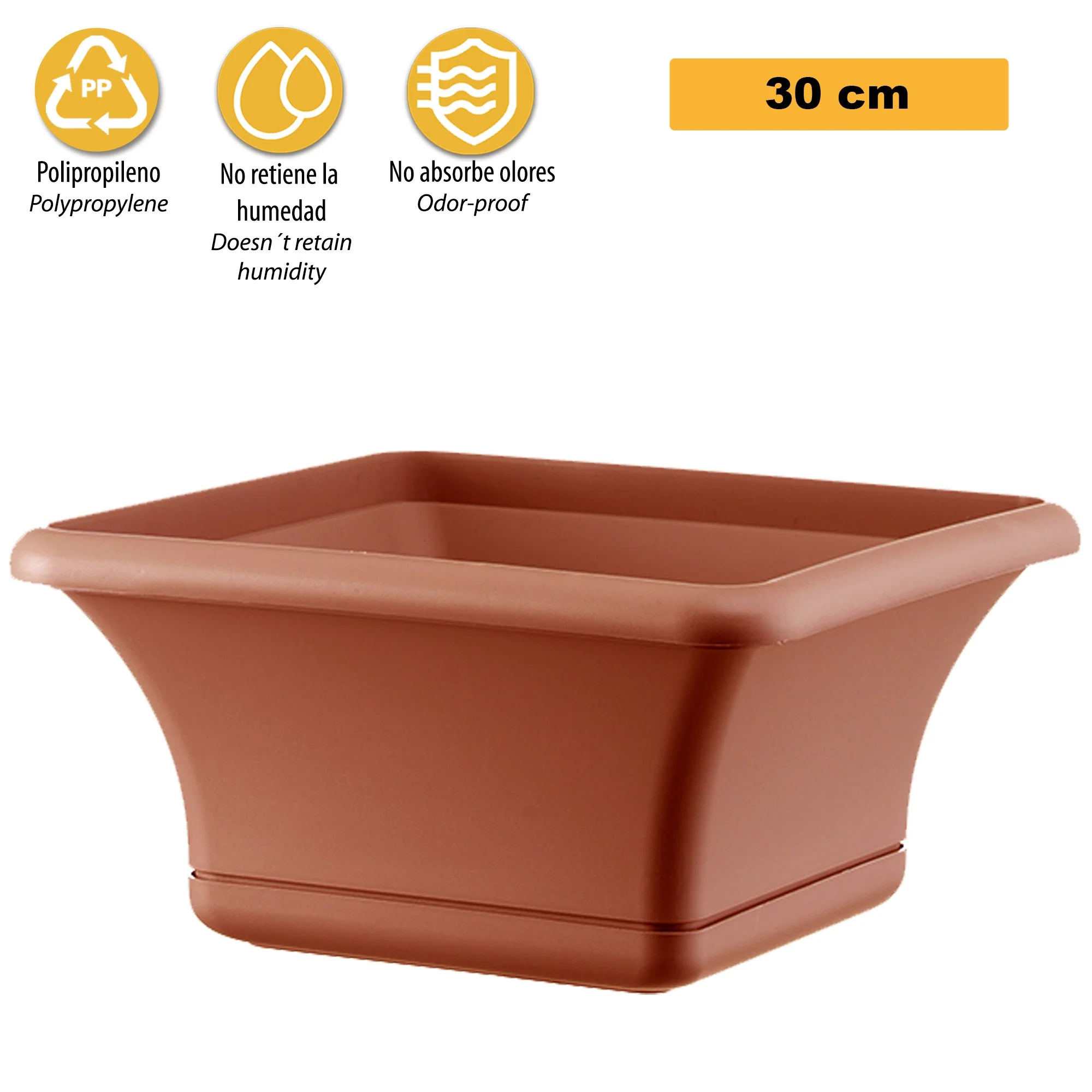 Maceta Cuadrada 30 Cm Con Platillo Terracota - Image 3