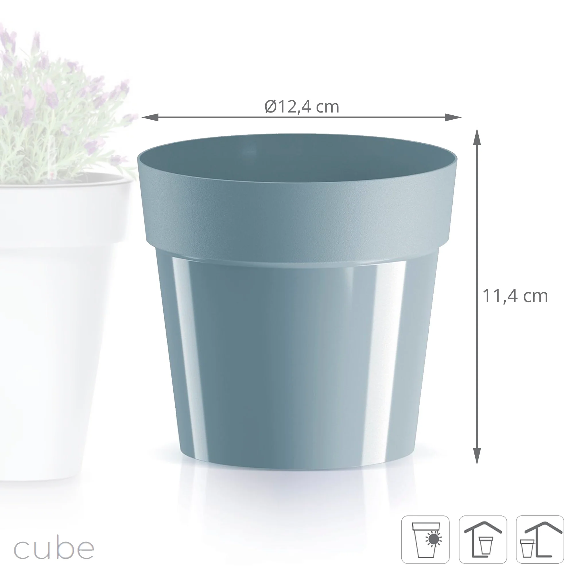 Maceta Cube Basic , Dimensiones (mm) 124x124x114, Color Gris Claro - Image 3