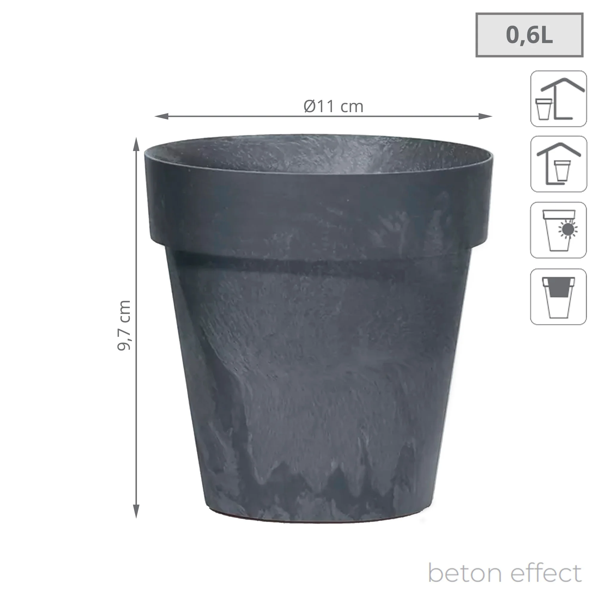 Maceta Cube Beton Effect 0,6l., Dimensiones (mm) 110x110x97, Color Antracita - Image 3