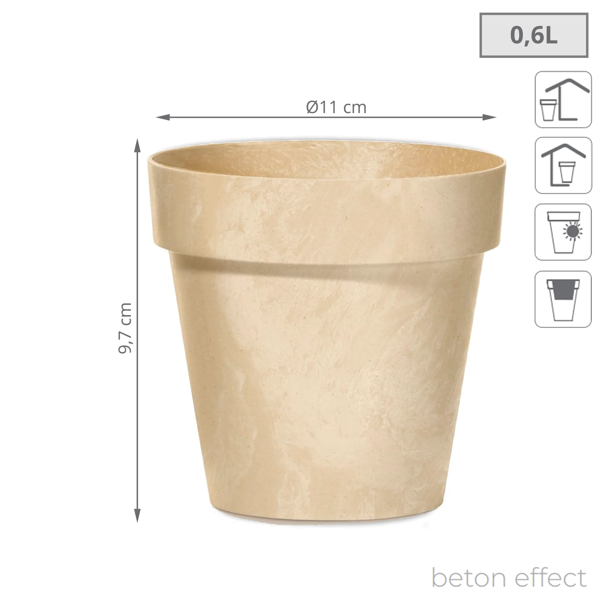 Maceta Cube Beton Effect 0,6l., Dimensiones (mm) 110x110x97, Color Crema - Image 3