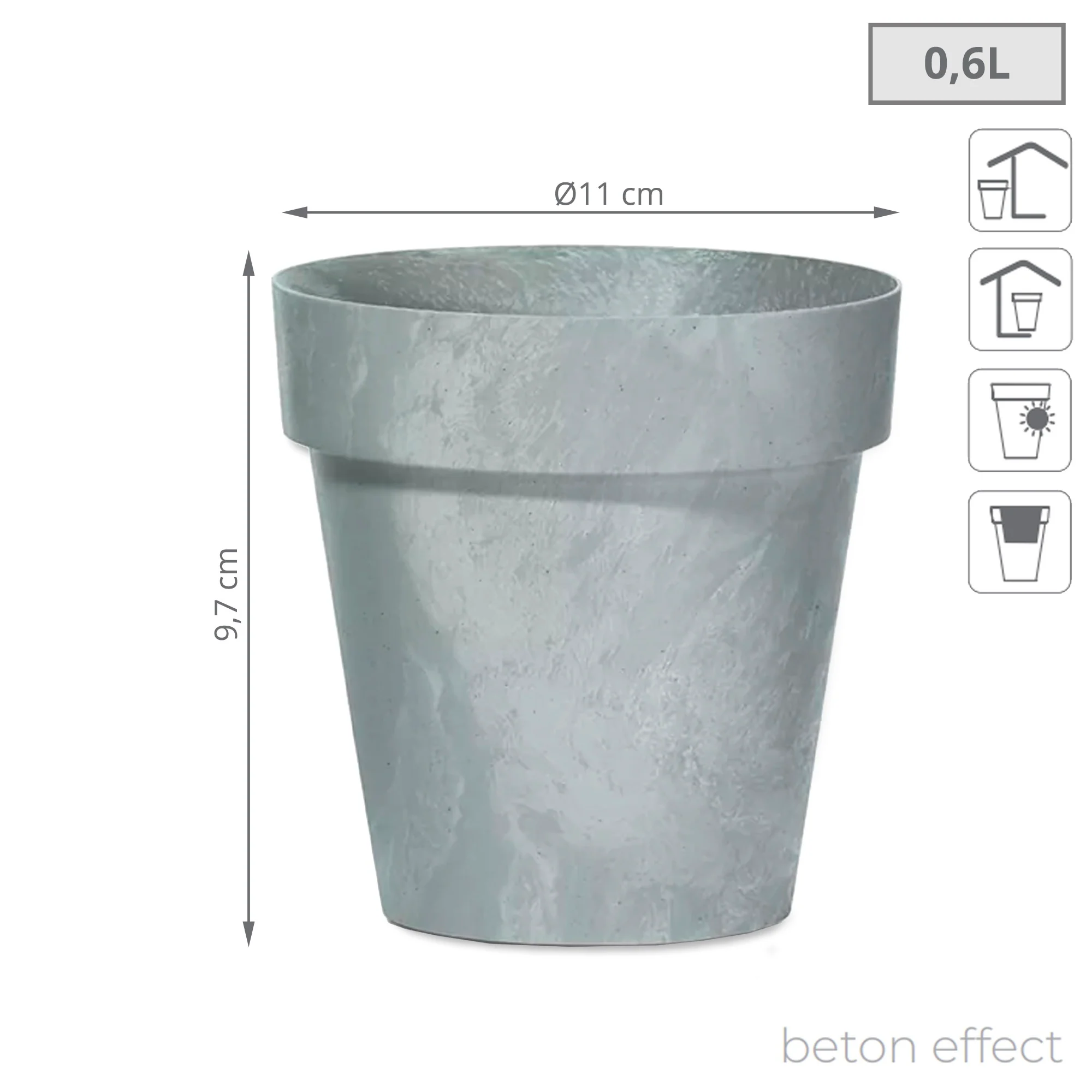 Maceta Cube Beton Effect 0,6l., Dimensiones (mm) 110x110x97, Color Hormigón - Image 3