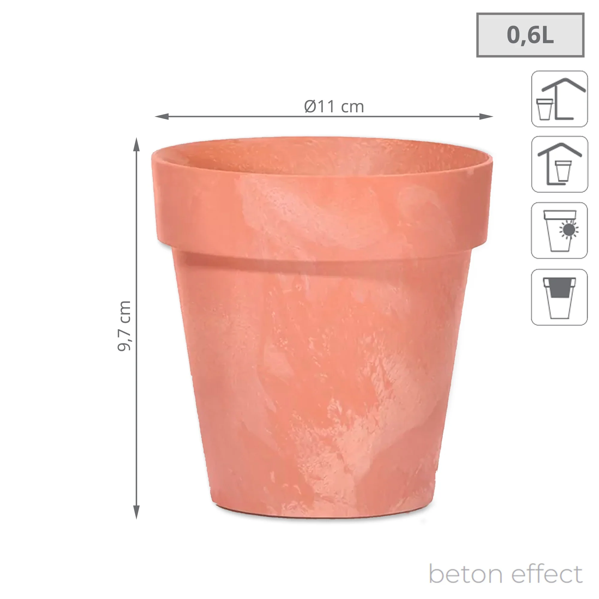 Maceta Cube Beton Effect 0,6l., Dimensiones (mm) 110x110x97, Color Terracota - Image 3