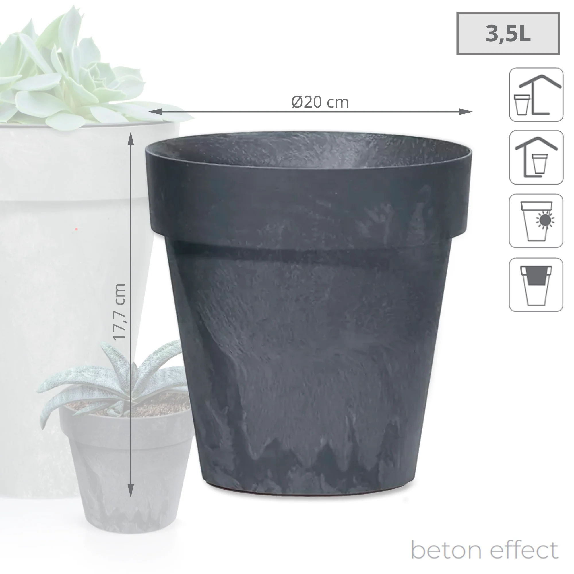 Maceta Cube Beton Effect 3,5l., Dimensiones (mm) 200x200x177, Color Antracita - Image 3