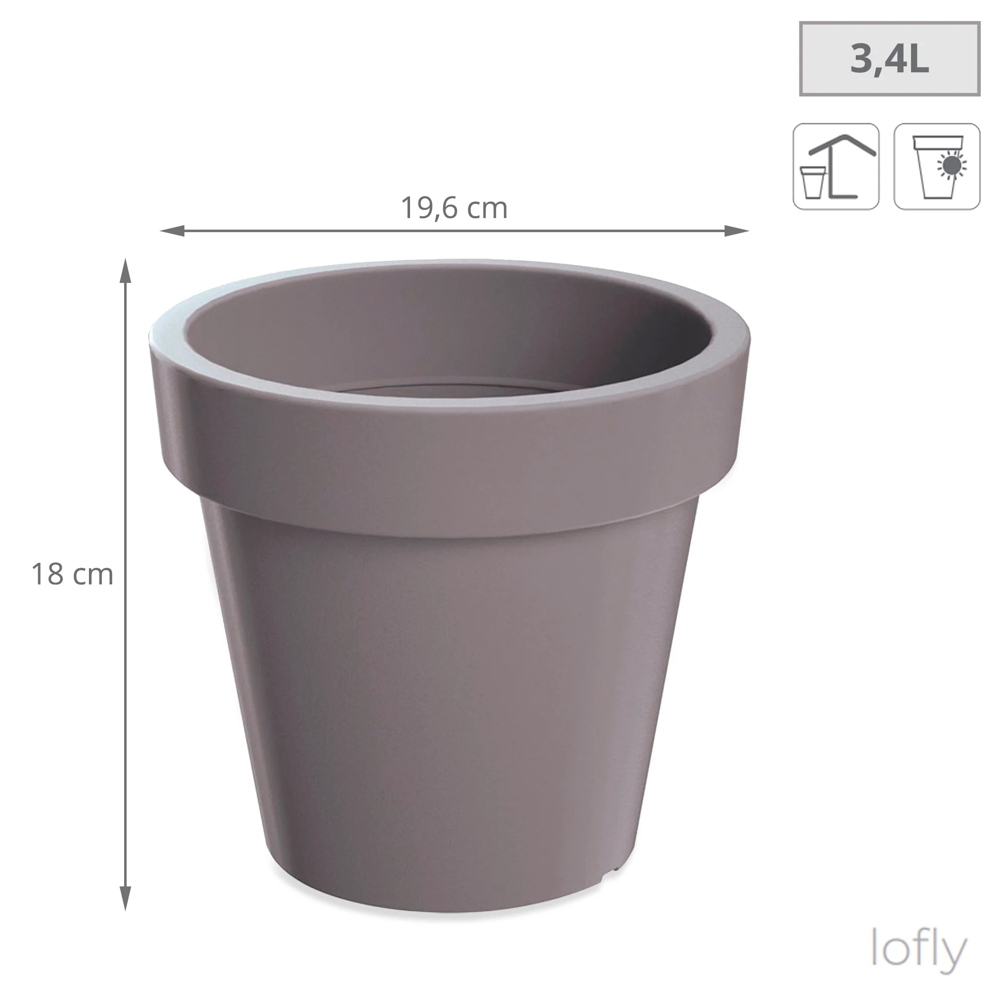 Maceta De Plastico Lofly En Color Gris 19,6 (largo) X 19,6 (ancho) X 18,1 (alto) Cm - Image 2