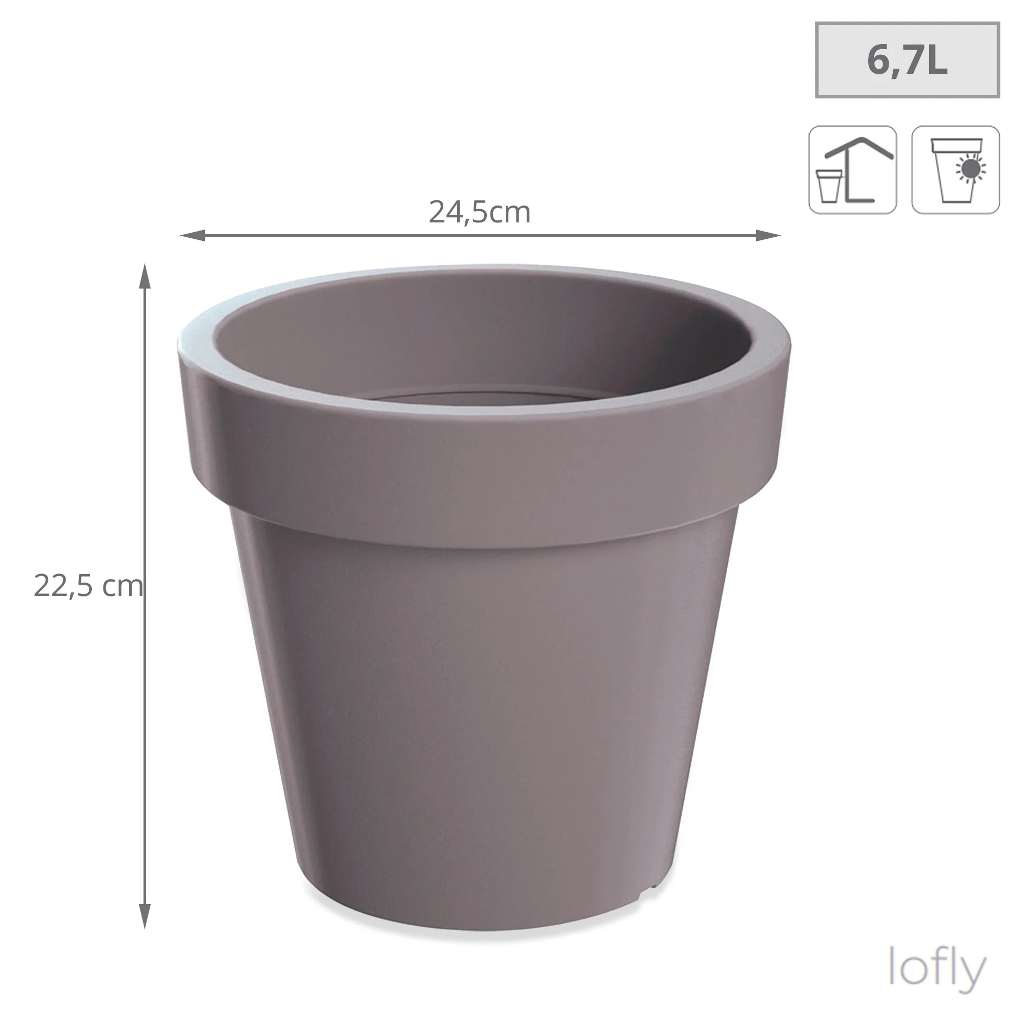 Maceta De Plastico Lofly En Color Gris 24,5 (largo) X 24,5 (ancho) X 22,5 (alto) Cm - Image 2