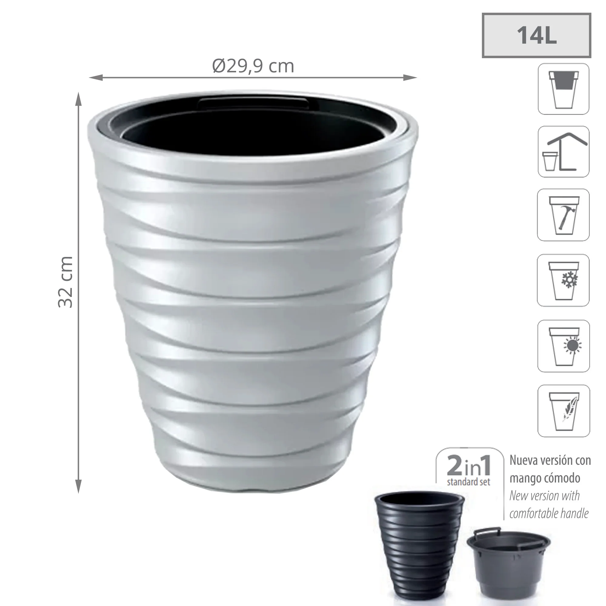 Maceta Freze 14l., Con Depósito, Dimensiones (mm) 299x299x320, Color Blanco - Image 2
