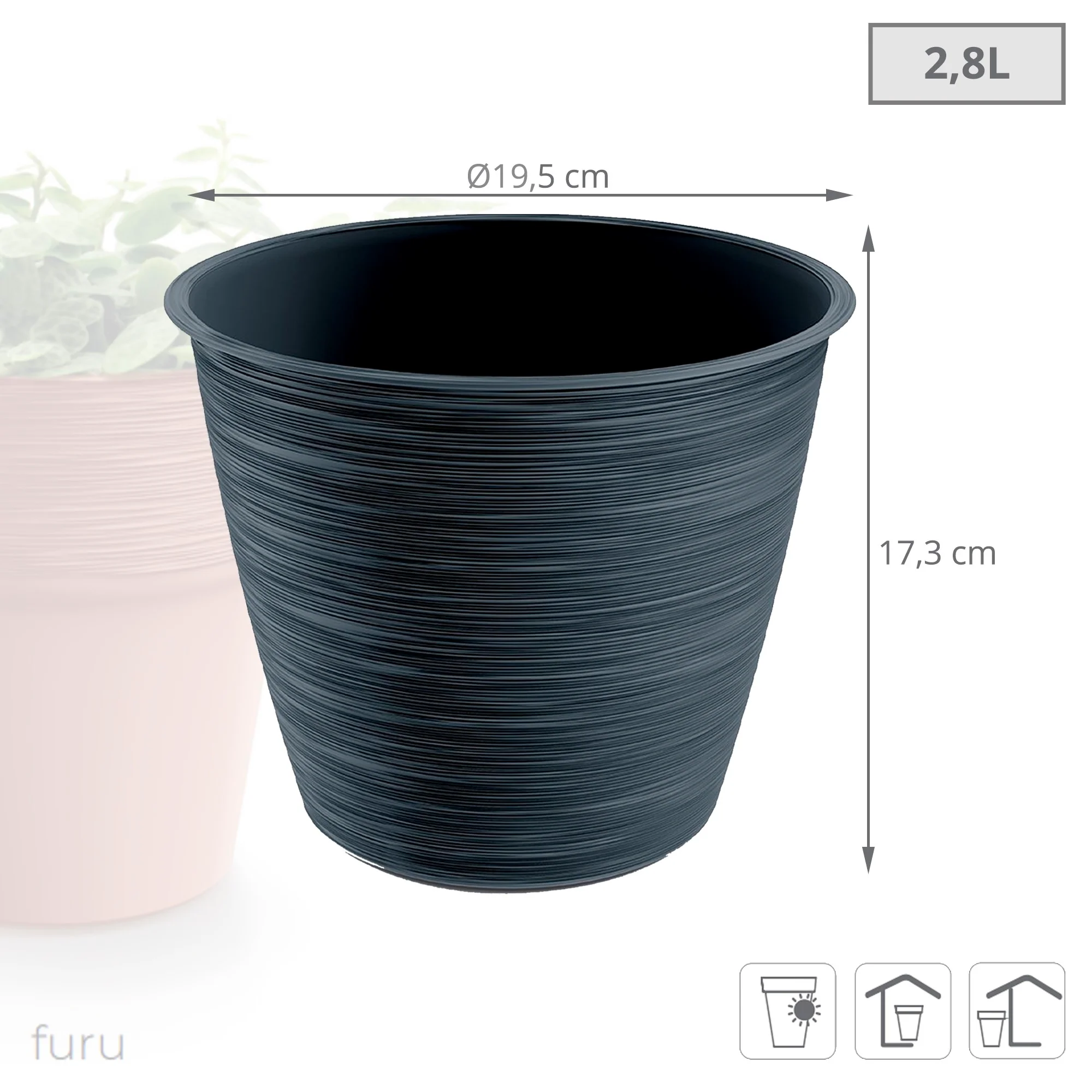Maceta Furu 2,8l., Dimensiones (mm) 195x195x173, Color Antracita - Image 3
