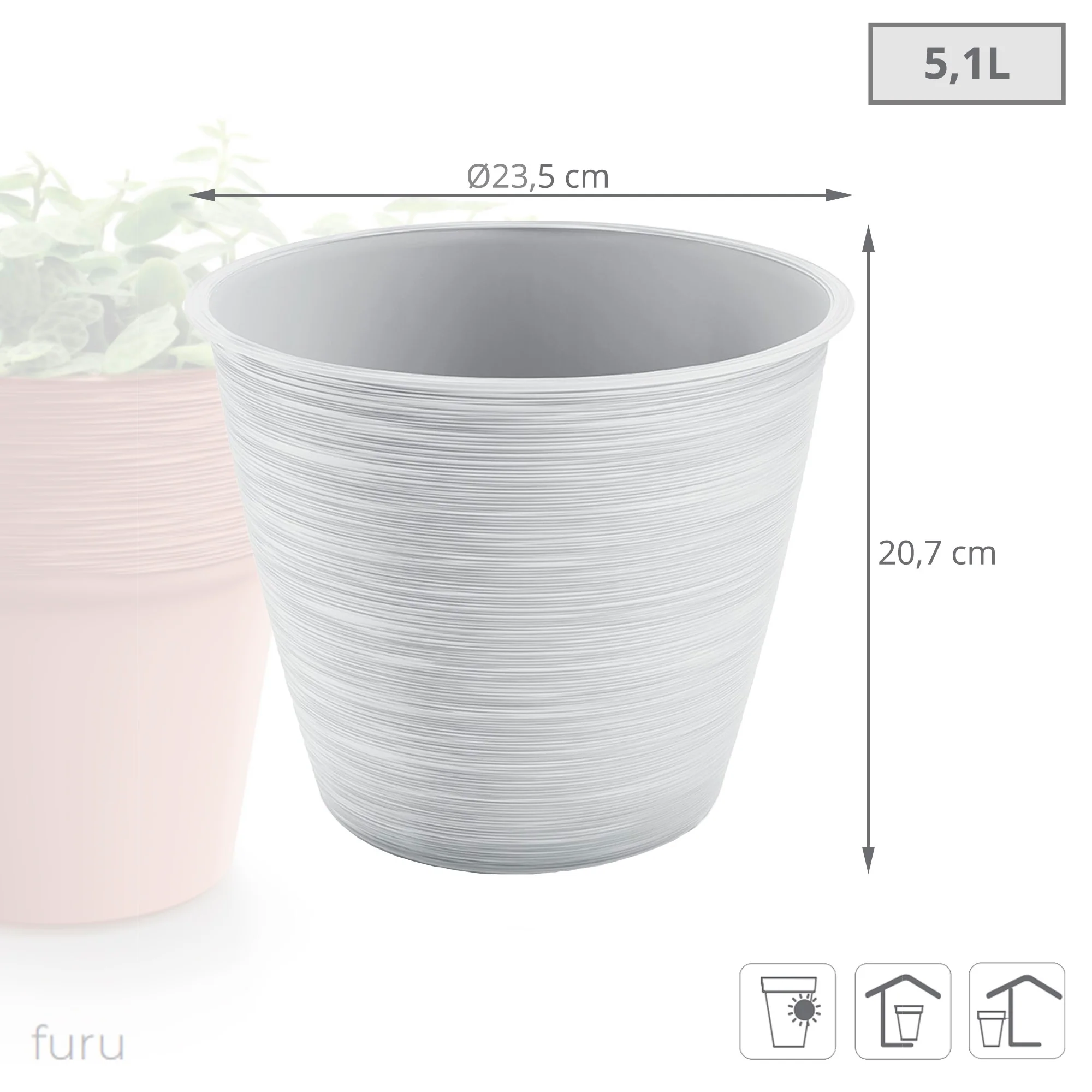 Maceta Furu 5,1l., Dimensiones (mm) 235x235x207, Color Blanco - Image 3