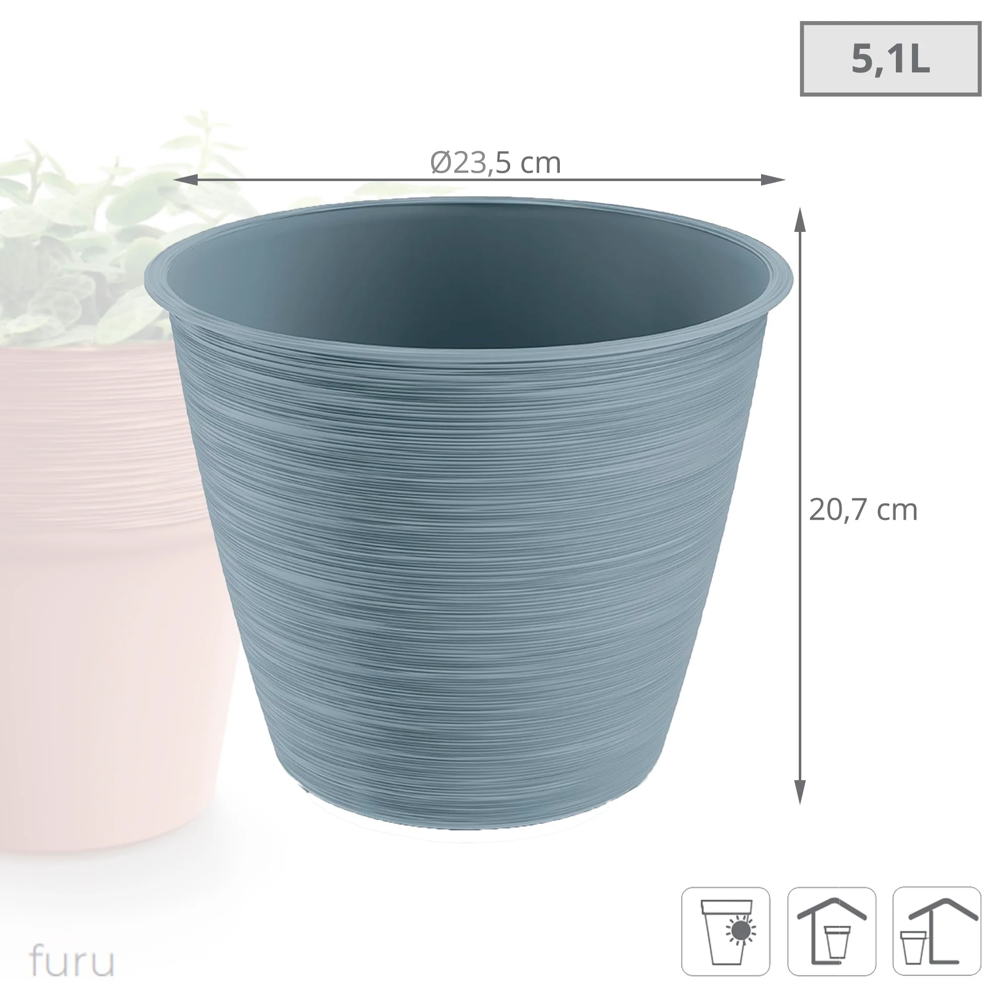 Maceta Furu 5,1l., Dimensiones (mm) 235x235x207, Color Gris Claro - Image 3
