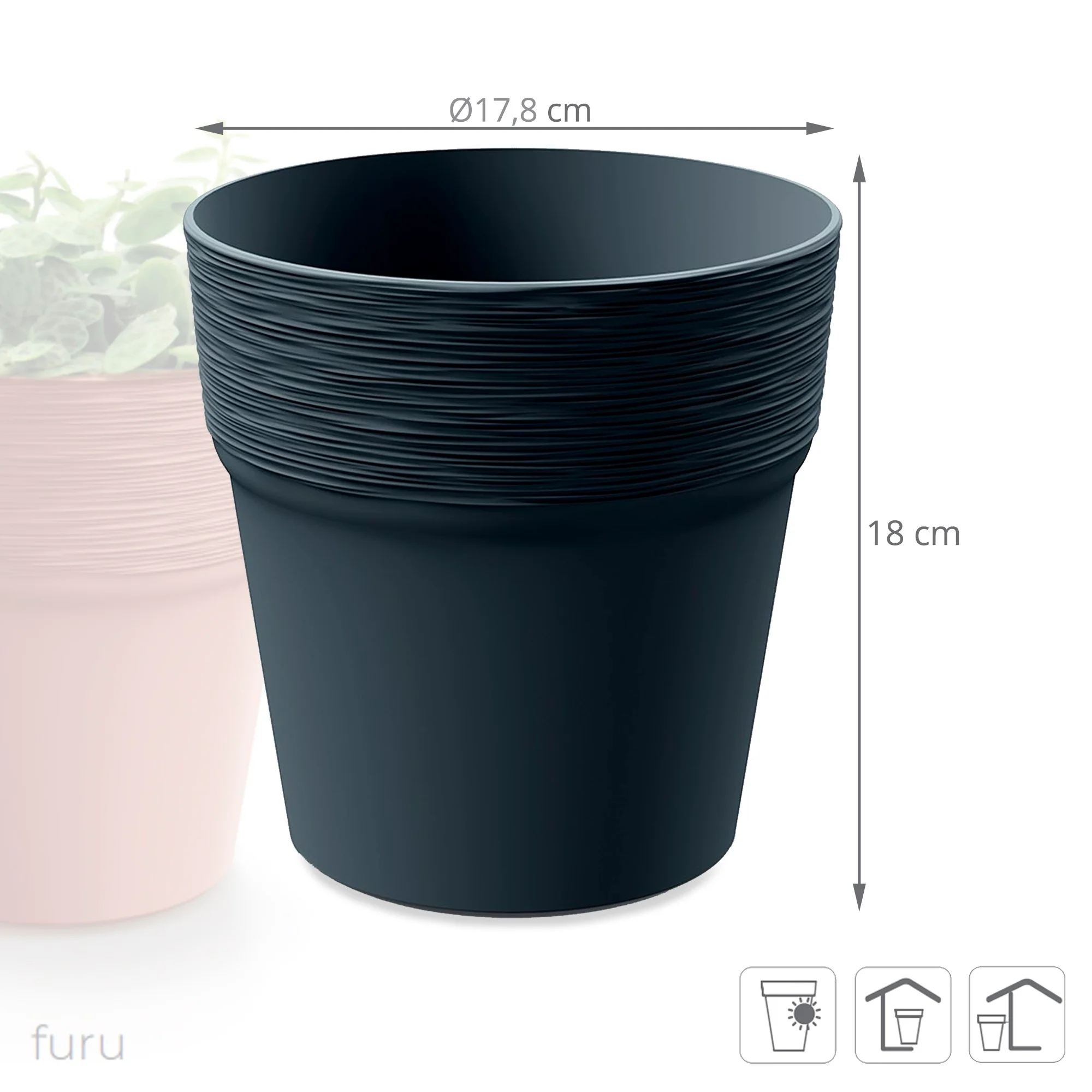 Maceta Furu , Dimensiones (mm) 178x178x180, Color Antracita - Image 2
