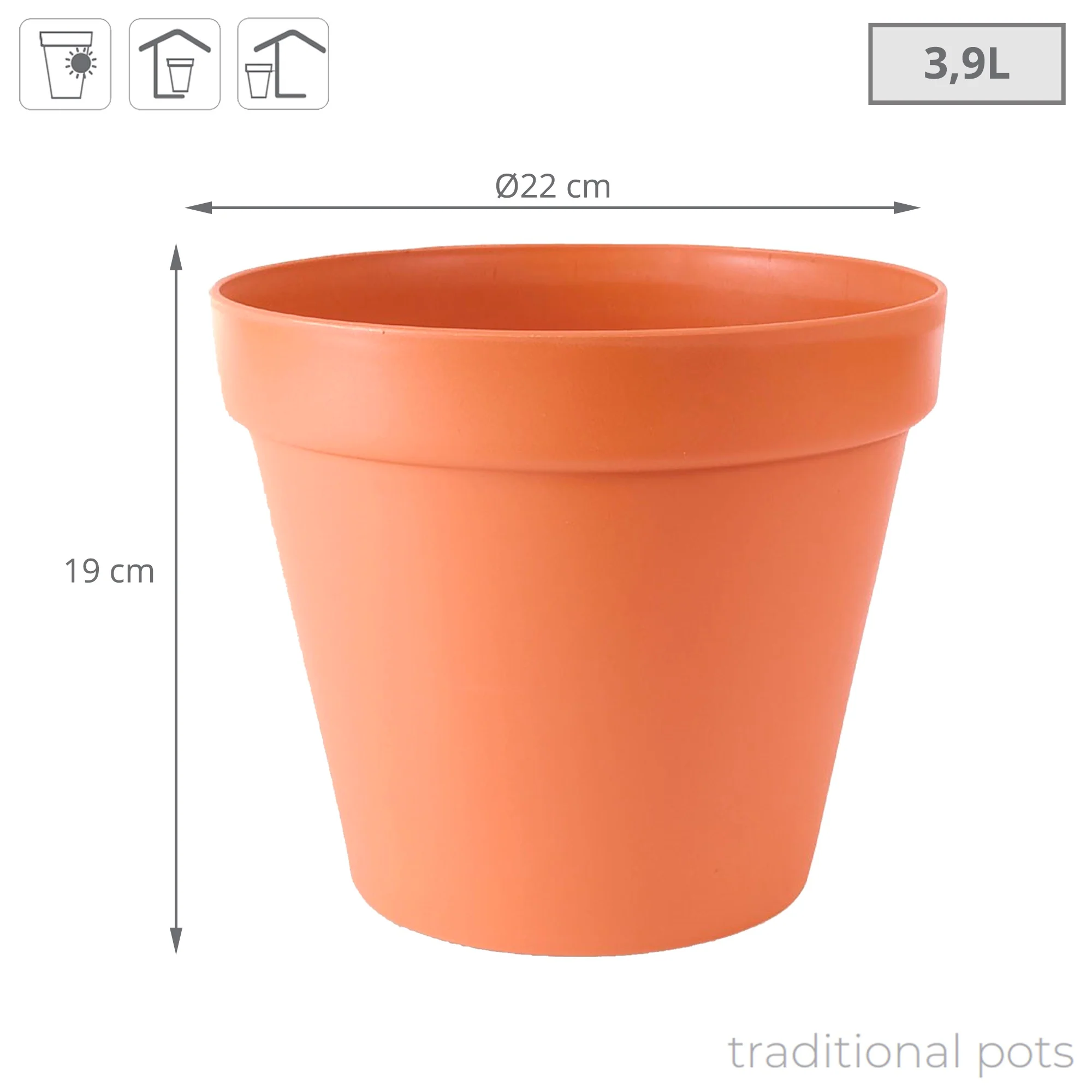 Maceta Glinka 3,9l., Dimensiones (mm) 220x220x190, Color Terracota - Image 3