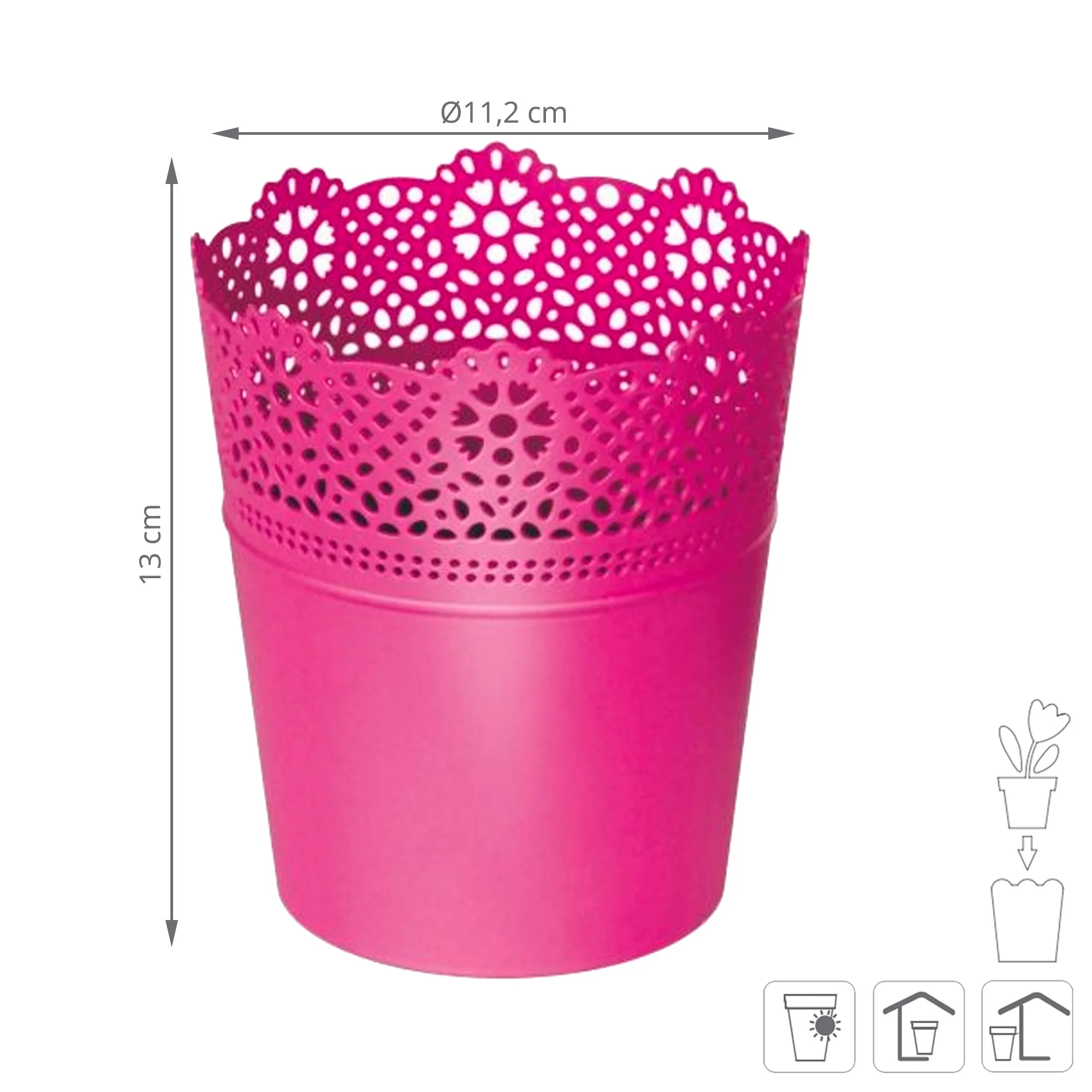 Maceta Lace , Dimensiones (mm) 112x112x130, Color Fucsia - Image 3